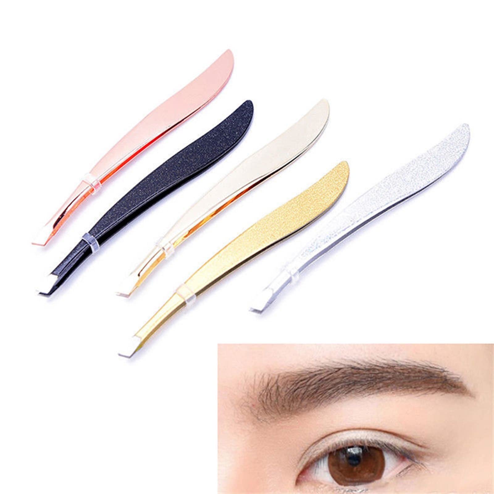 Premium Stainless Steel Hair Removal Tweezers - Slant Tip Eyebrow Tweezers for Precise Plucking, Grooming & Makeup (Black/Shiny Gold) - Perfect for Eyebrow Shaping, Facial Hair Removal & Beauty Care