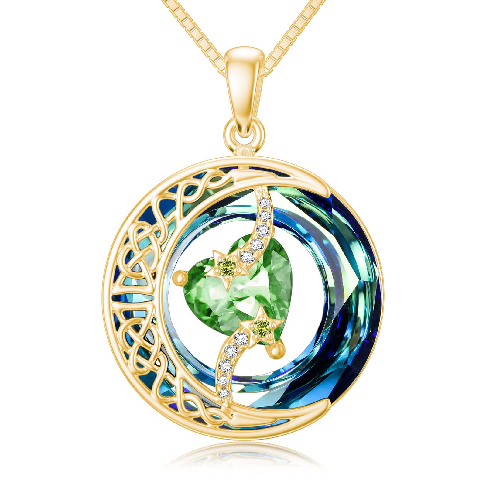 TOUPOP 925 Sterling Silver Moon & Star Pendant Necklace with Blue Crystal Birthstone - Elegant Jewelry Gift for Women, Mom, Wife | Perfect for Birthdays, Anniversaries & Special Occasions
