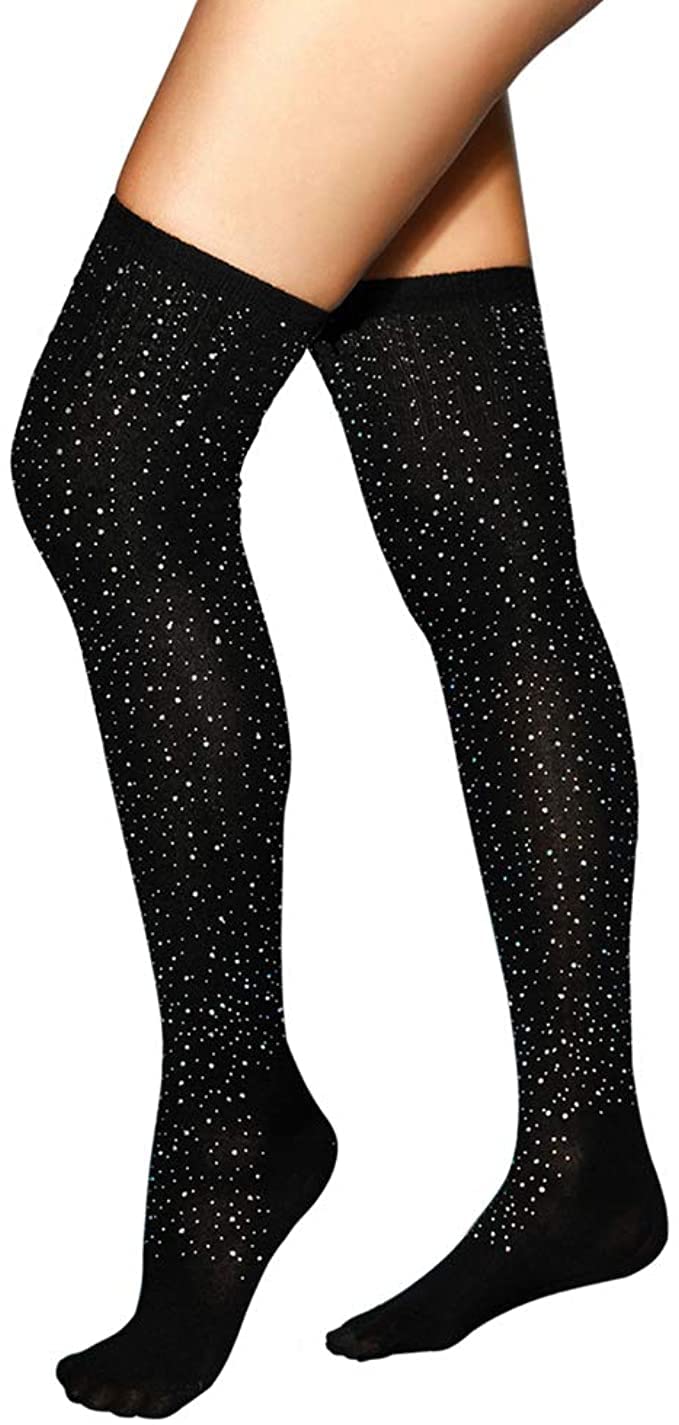 Sparkly Rhinestone Over Knee High Socks for Women - Sexy Long Stockings for Party, Casual Wear & Night Out