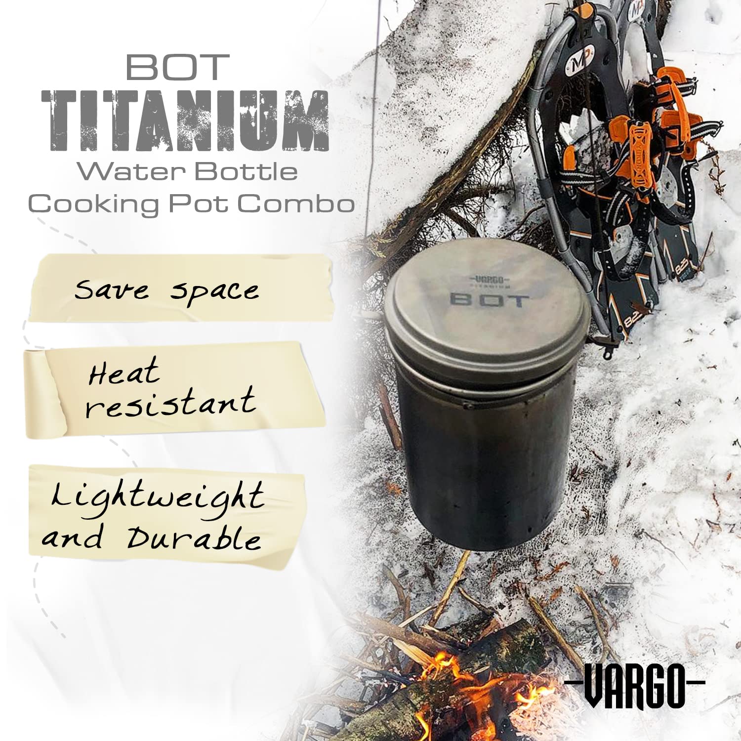Vargo Titanium BOT Series 1L (34oz) Ultralight Water Bottle & Cooking Pot - Only 147g (5.2oz) - Perfect for Backpacking, Camping & Outdoor Adventures - Boil, Store & Drink Water Anywhere