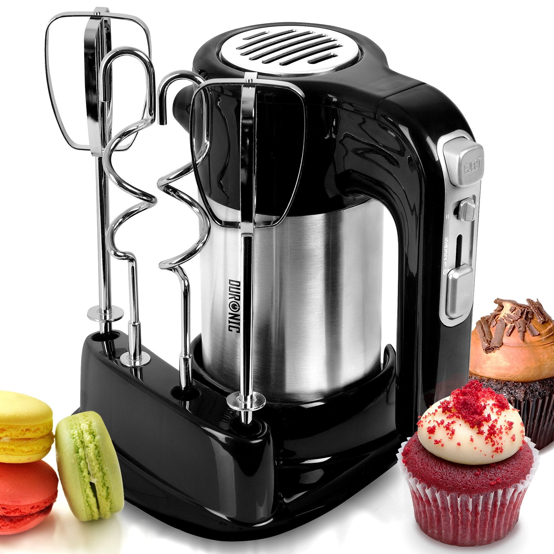 Duronic HM3 BK 300W Electric Hand Mixer - 5 Speed Turbo Boost with Whisk, Hooks & Beaters for Baking Dough, Bread, Cake Mix, Eggs, Cream - Perfect for Home Baking, Brownies, Cookies & Dessert Preparation