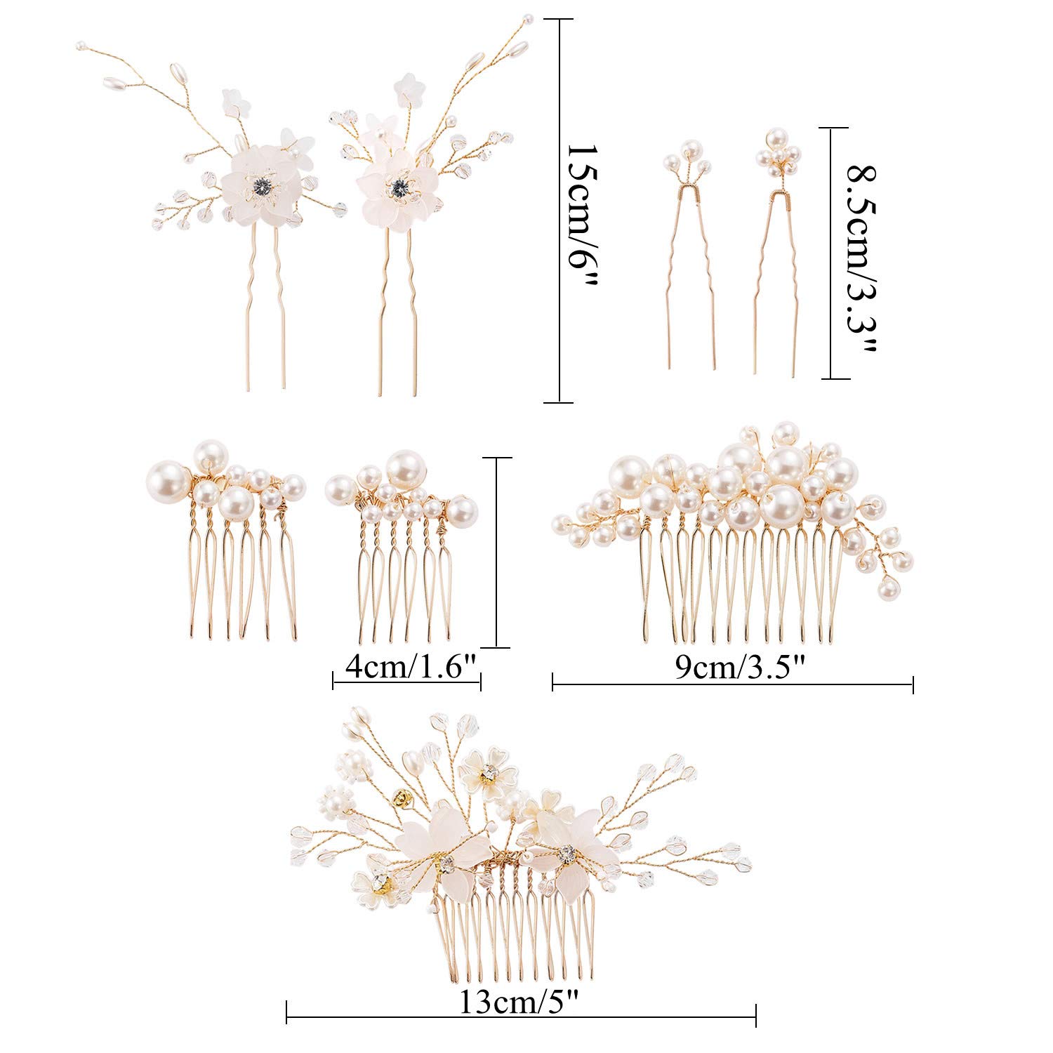 26 Pack Gold Flower Pearl Wedding Hair Combs & U-Pins - Rhinestone Crystal Bridal Hair Accessories for Women, Bridesmaids, Girls - Perfect for Weddings, Prom, Parties & Special Occasions