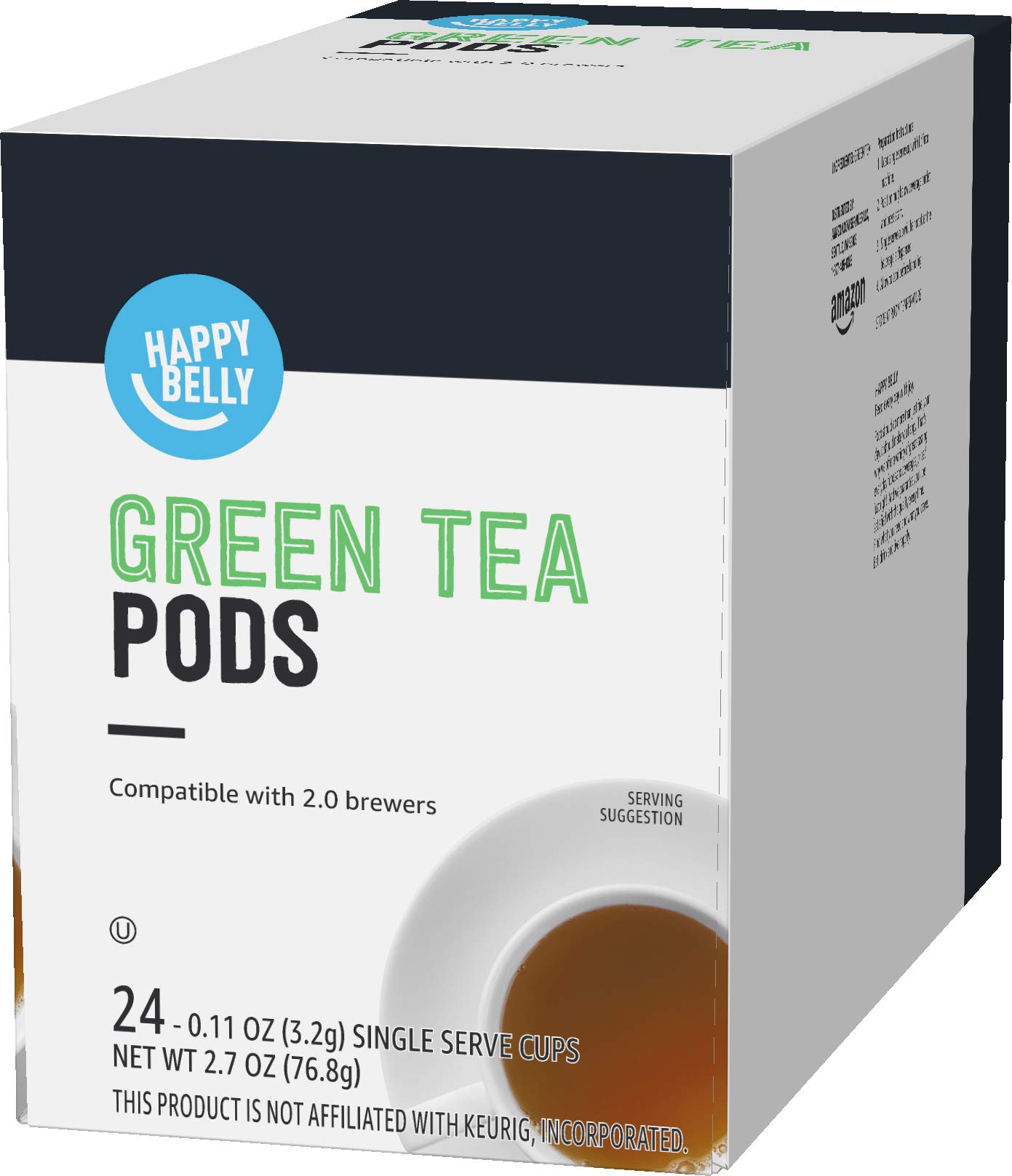 Happy Belly Green Tea Pods (24 Count) - Compatible with Keurig 2.0 K-Cup Brewers | Refreshing & Antioxidant-Rich | Perfect for Morning Boost or Afternoon Relaxation at Home or Office