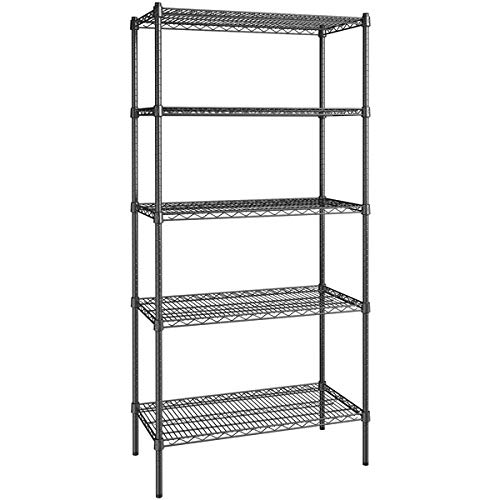 18x36 Inch Certified Black Epoxy 5-Tier Shelving Unit with 74-Inch Posts - Heavy Duty Garage Storage Shelves, Industrial Rack for Food Storage & Baker's Supplies | Perfect for Home Organization, Warehouse & Commercial Use