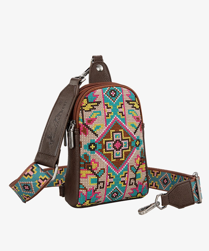 Montana West Embroidered Canvas Sling Bag for Women - Crossbody Purse with Adjustable Strap, Fashionable Boho Handbag for Travel, Shopping & Everyday Use