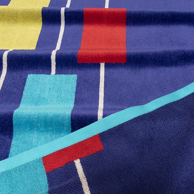 Neon Tiles Oversized 2-Piece Beach Towel Set - Soft, Absorbent & Quick-Drying - Perfect for Pool, Beach, Yoga & Picnic - 100% Cotton Bath Towels for Summer Vacation & Outdoor Activities