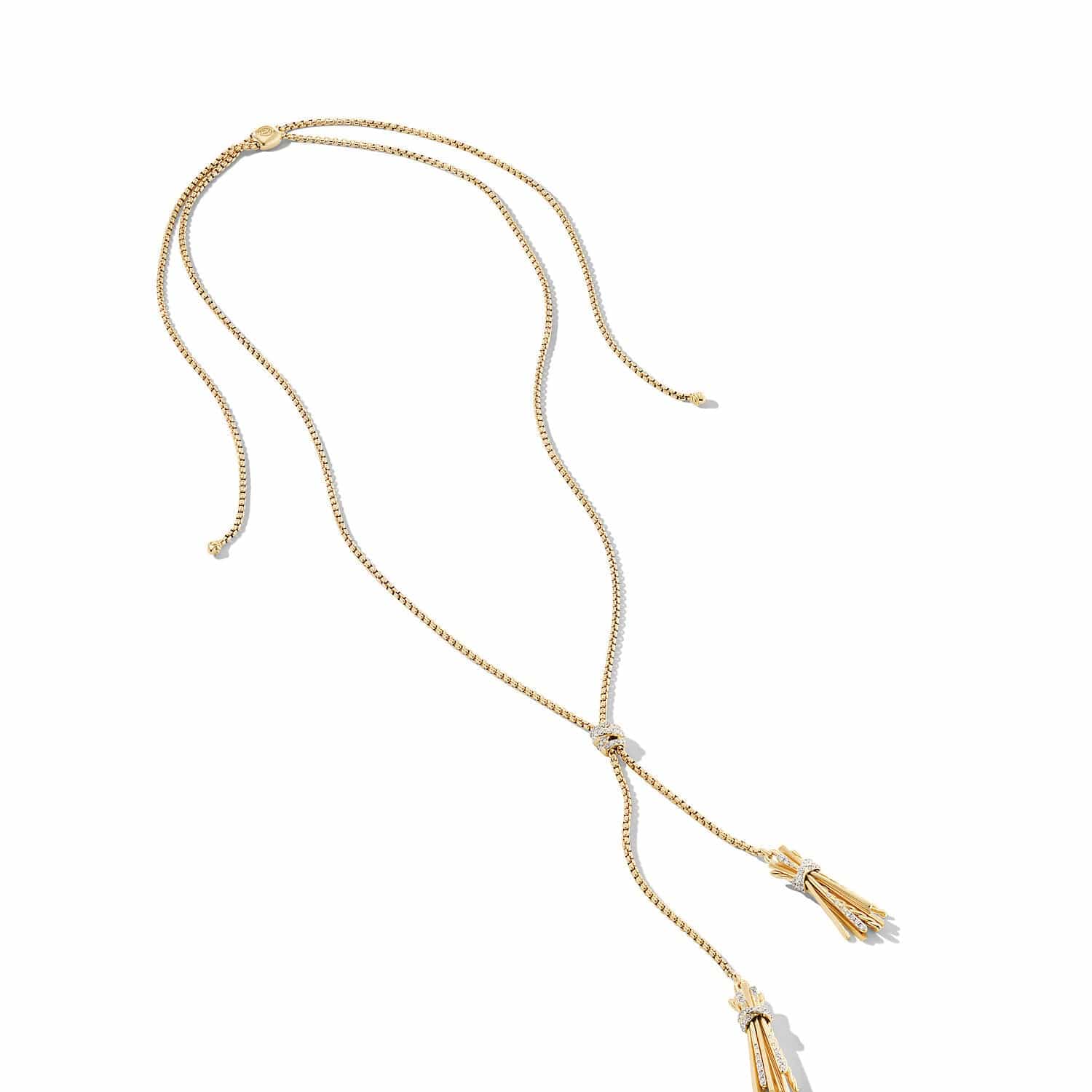 18K Yellow Gold Angelika Tassel Necklace with Pave Diamonds - Elegant Layered Jewelry for Women, Perfect for Parties, Weddings & Special Occasions
