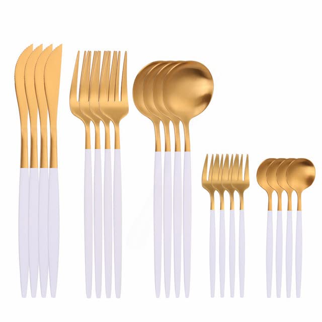 Premium Stainless Steel Silverware Set - 20-Piece Matte White Gold Cutlery Set with Forks, Spoons & Knives - Elegant Dinnerware for Formal Dining, Wedding Registry & Luxury Kitchen Essentials