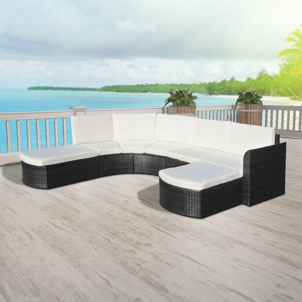 Tidyard 4-Piece Outdoor Patio Furniture Set - Black Poly Rattan Sectional Sofa with 2 Corner Chairs & 2 Ottomans, Weather-Resistant Cushioned Garden Lounge Set for Backyard, Balcony, Terrace | Perfect for Relaxing, Entertaining & Outdoor Gatherings