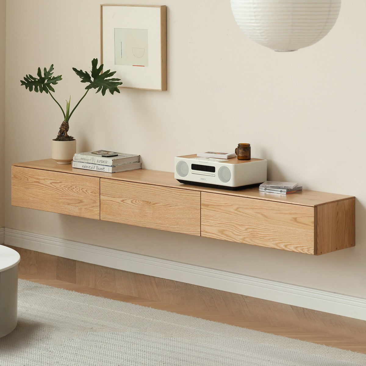 Solid Oak & Black Walnut Wood Floating TV Stand - Modern Wall Mounted Entertainment Center for Living Room, Bedroom & Home Theater