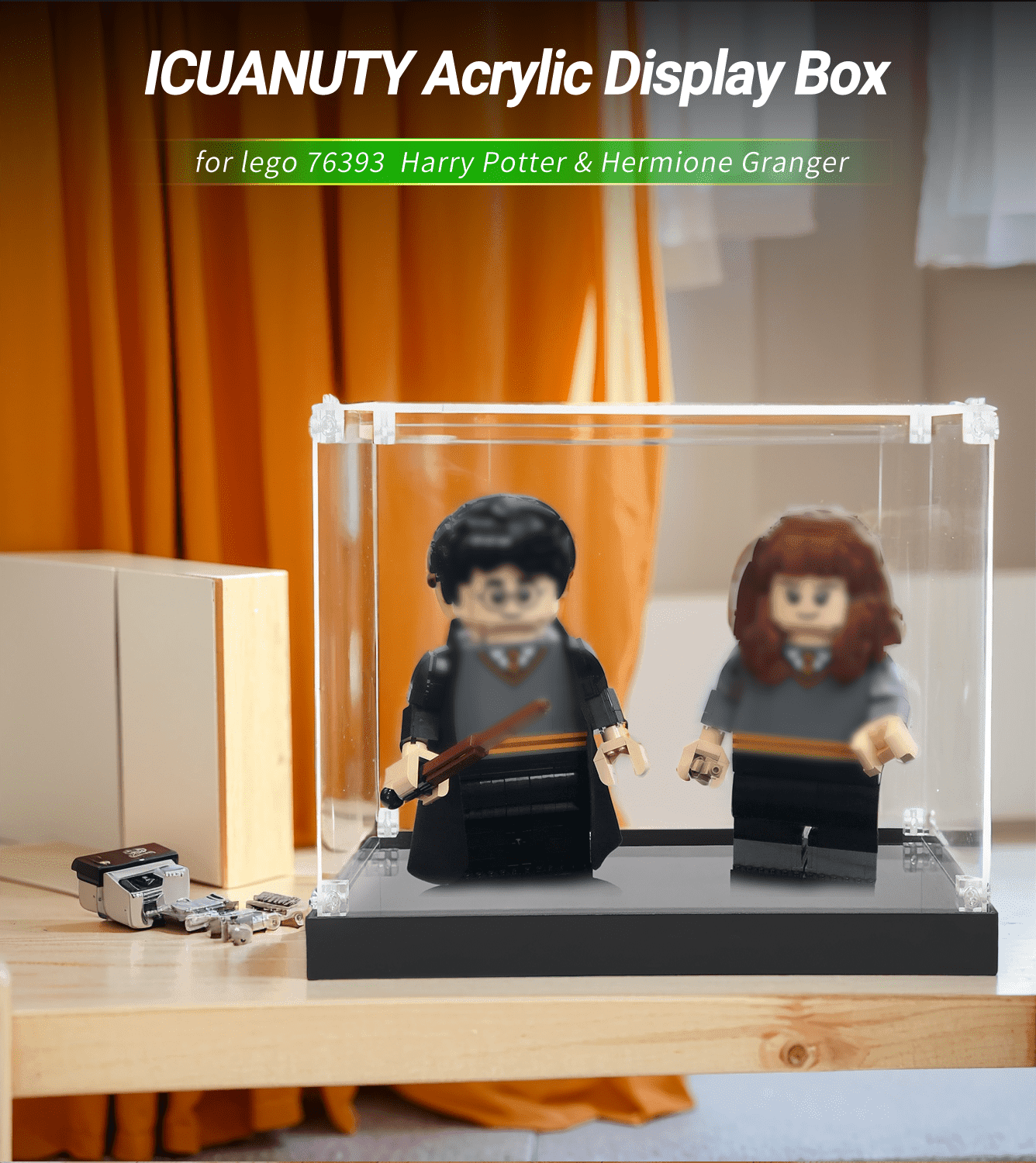 Lego Harry Potter & Hermione Granger 76393 Display Case - Clear Acrylic Showcase for Collectible Minifigures - Perfect for Home Decor, Office Display, and Gift Giving