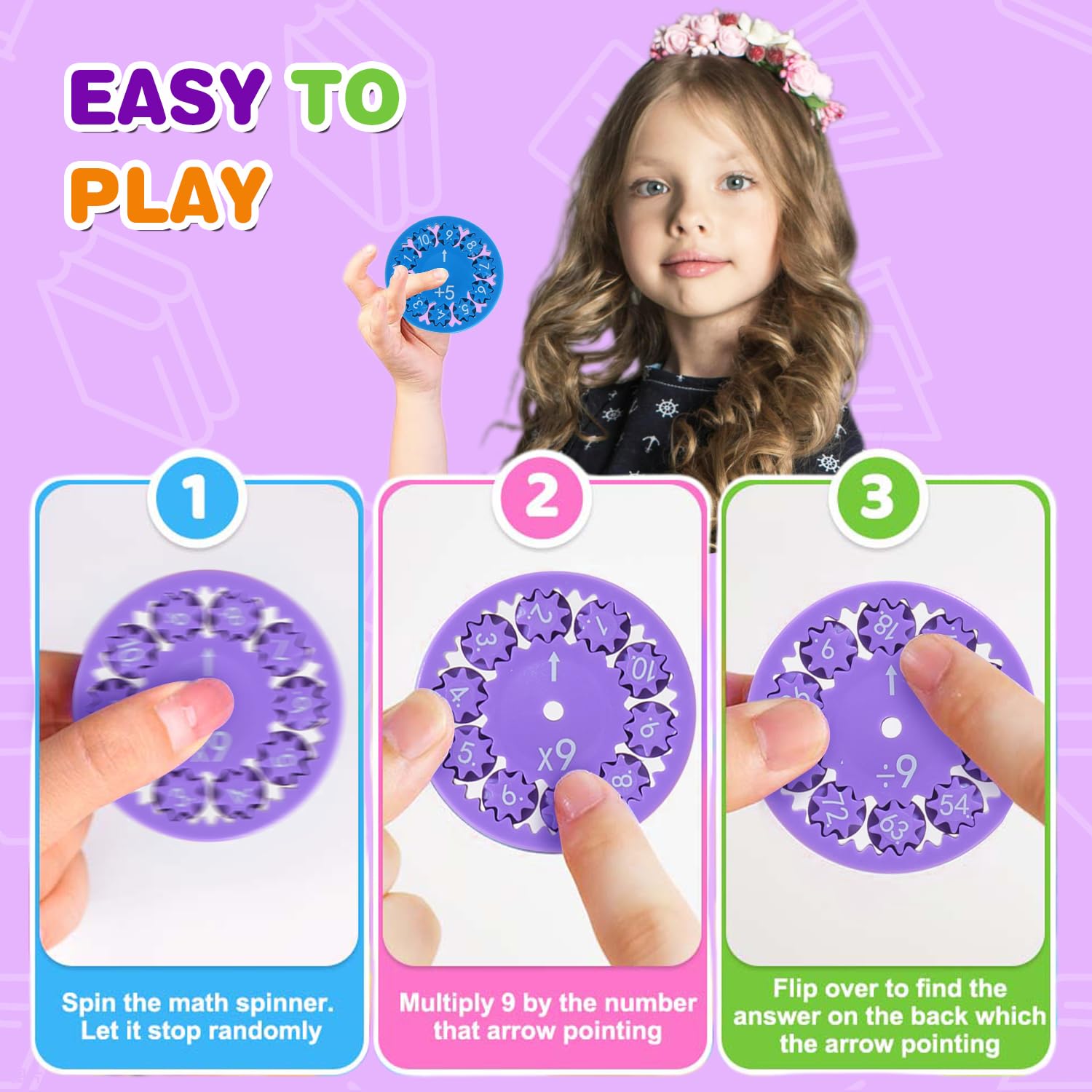 Math Fidget Spinners - Educational Learning Toys for Kids (9 Pcs) - Practice Addition, Subtraction, Multiplication & Division - Perfect for Homeschooling, Classroom Prizes & Stress Relief
