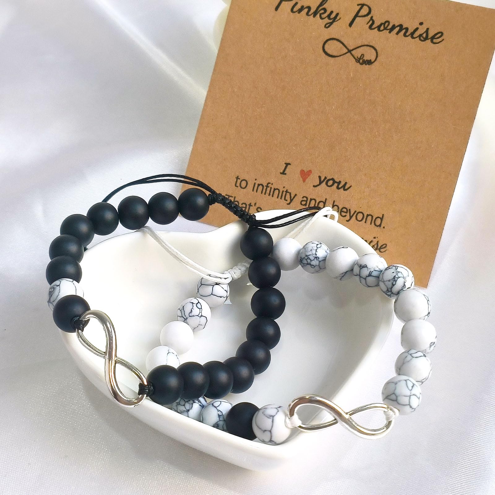 Infinity Beads Couple Bracelets - Adjustable Matching Promise Bracelet Set for Him & Her | Best Friend & Lover Gift | Long Distance Relationship, Travel & Anniversary Jewelry