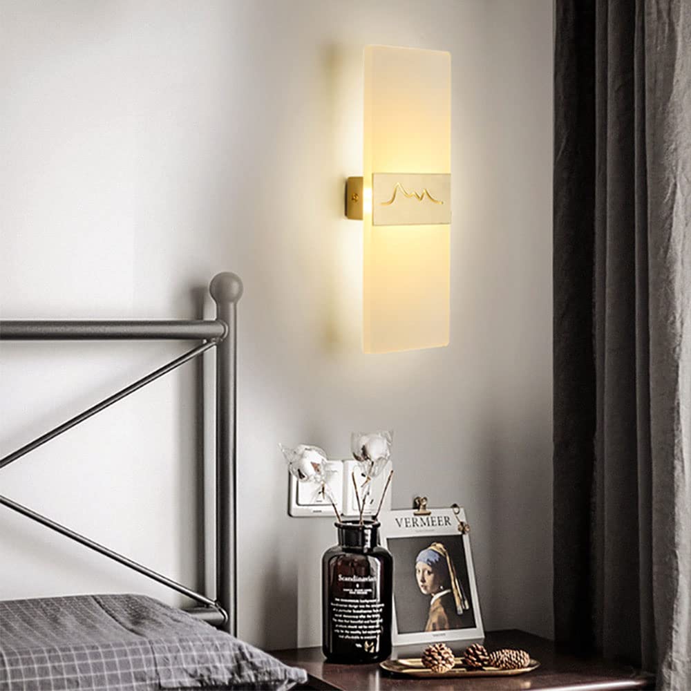 Modern LED Wall Sconce Lighting - All Copper Rectangular Acrylic Wall Lamp for Living Room, Bedroom & TV Background - Energy Efficient Indoor Wall Lighting for Home Decor & Ambience