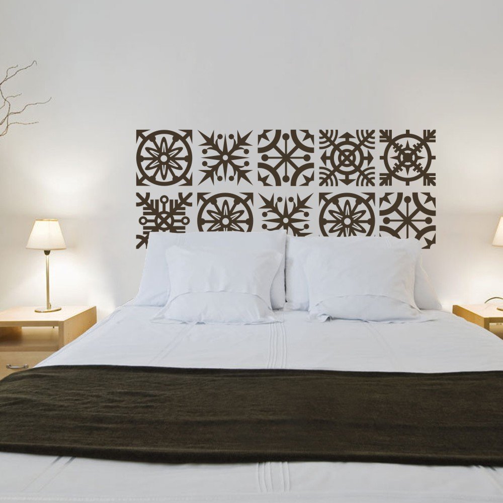 Geometric Headboard Wall Decal - Vinyl Wall Sticker for Bedroom Decor - Snowflake Pattern Headboard Art in Dark Brown - Perfect for Modern Home & Apartment Interior Design