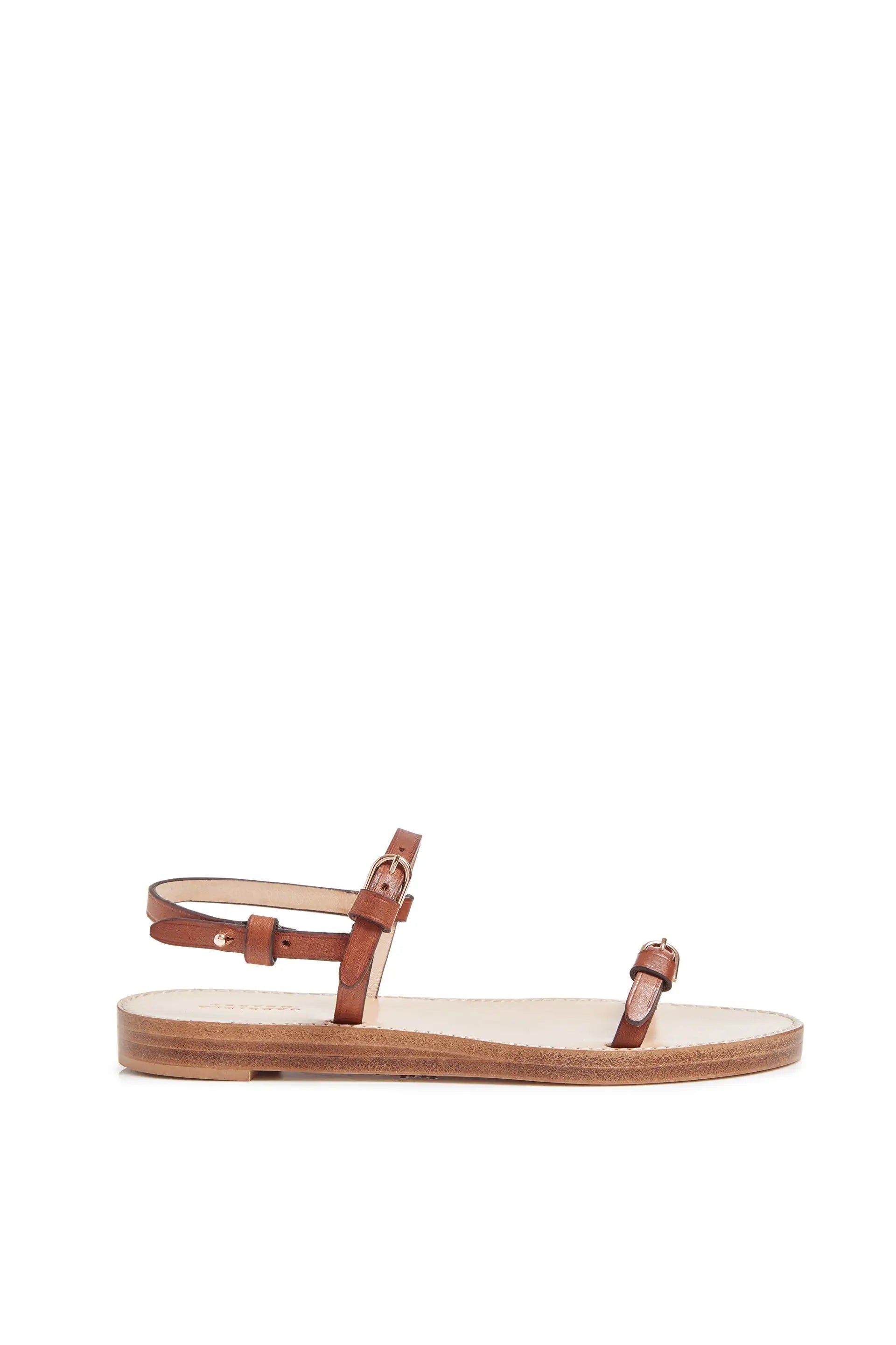 Steward Flat Sandal in Cognac Leather - Comfortable Women's Casual Sandals for Summer, Beach & Travel | Genuine Leather Slip-On Shoes for Walking & Outdoor Activities