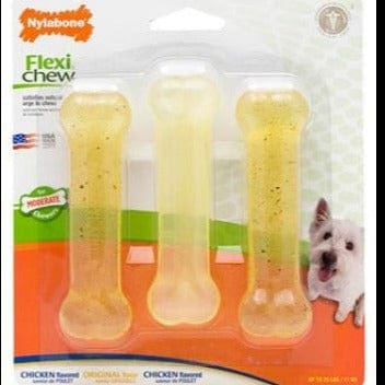 Nylabone FlexiChew Triple Pack - Chicken & Original Flavored Durable Dog Chew Toys for Small, Medium & Large Breeds - Perfect for Teething, Dental Health & Boredom Relief