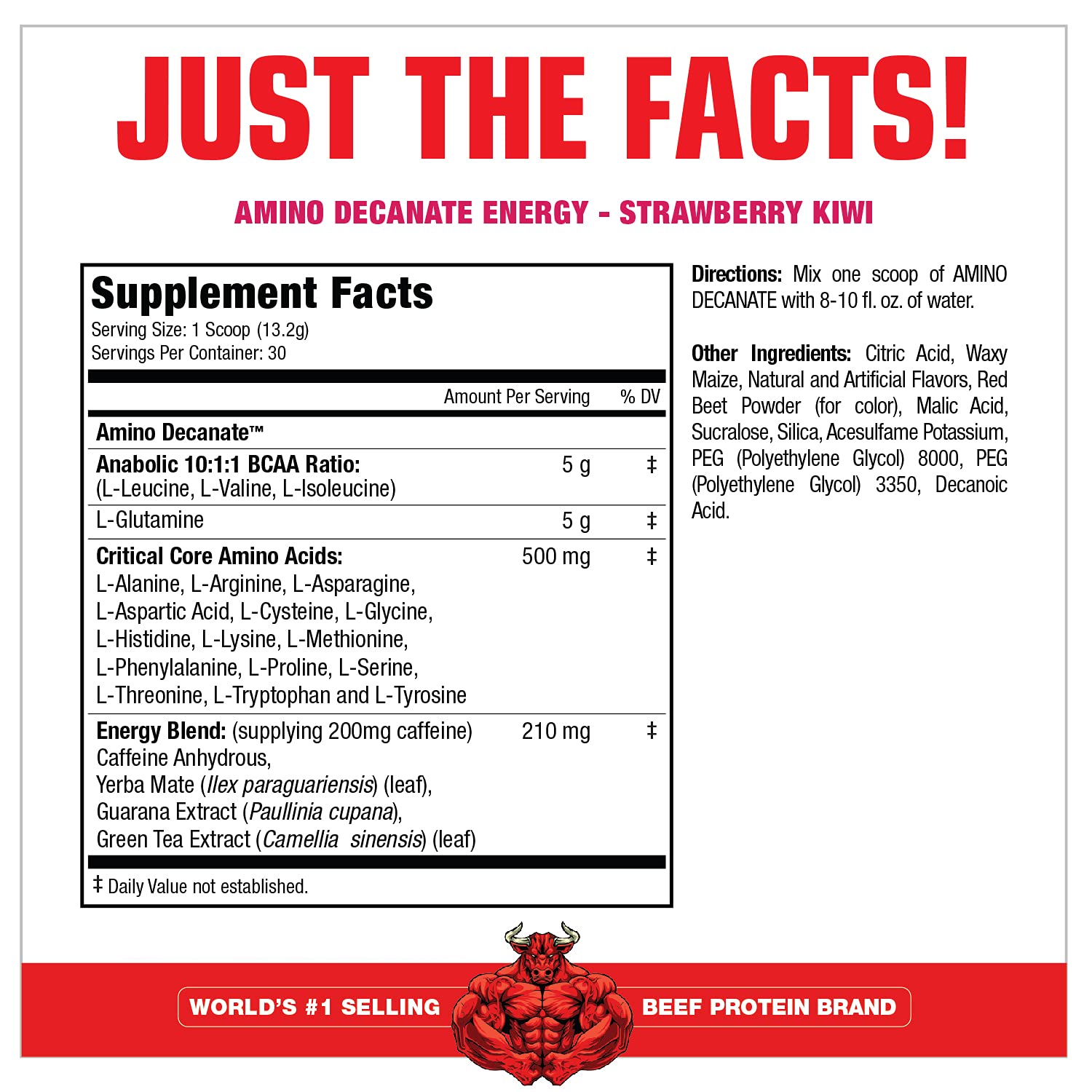 MuscleMeds Amino DECANATE Energy Powder - Pre & Intra Workout Drink with Essential Amino Acids, BCAAs, High Leucine & Glutamine for Muscle Recovery - Strawberry Kiwi Flavor (30 Servings) | Ideal for Gym, Bodybuilding & Post-Workout Recovery