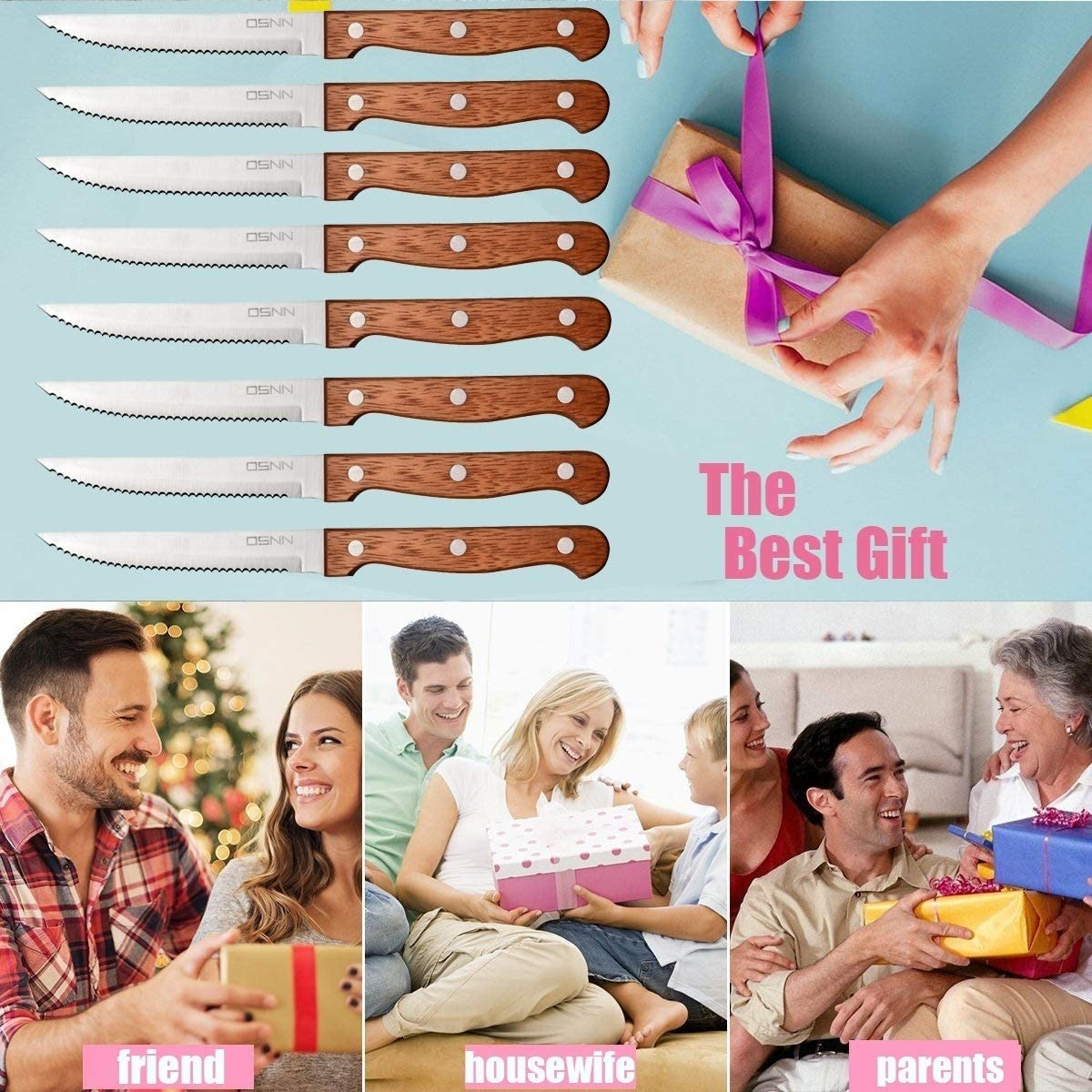 Premium 8-Piece Steak Knives Set - High-Quality Serrated Edge Stainless Steel Cutlery for Perfectly Slicing Steak & Meat - Ideal for Dining, BBQ, and Kitchen Use
