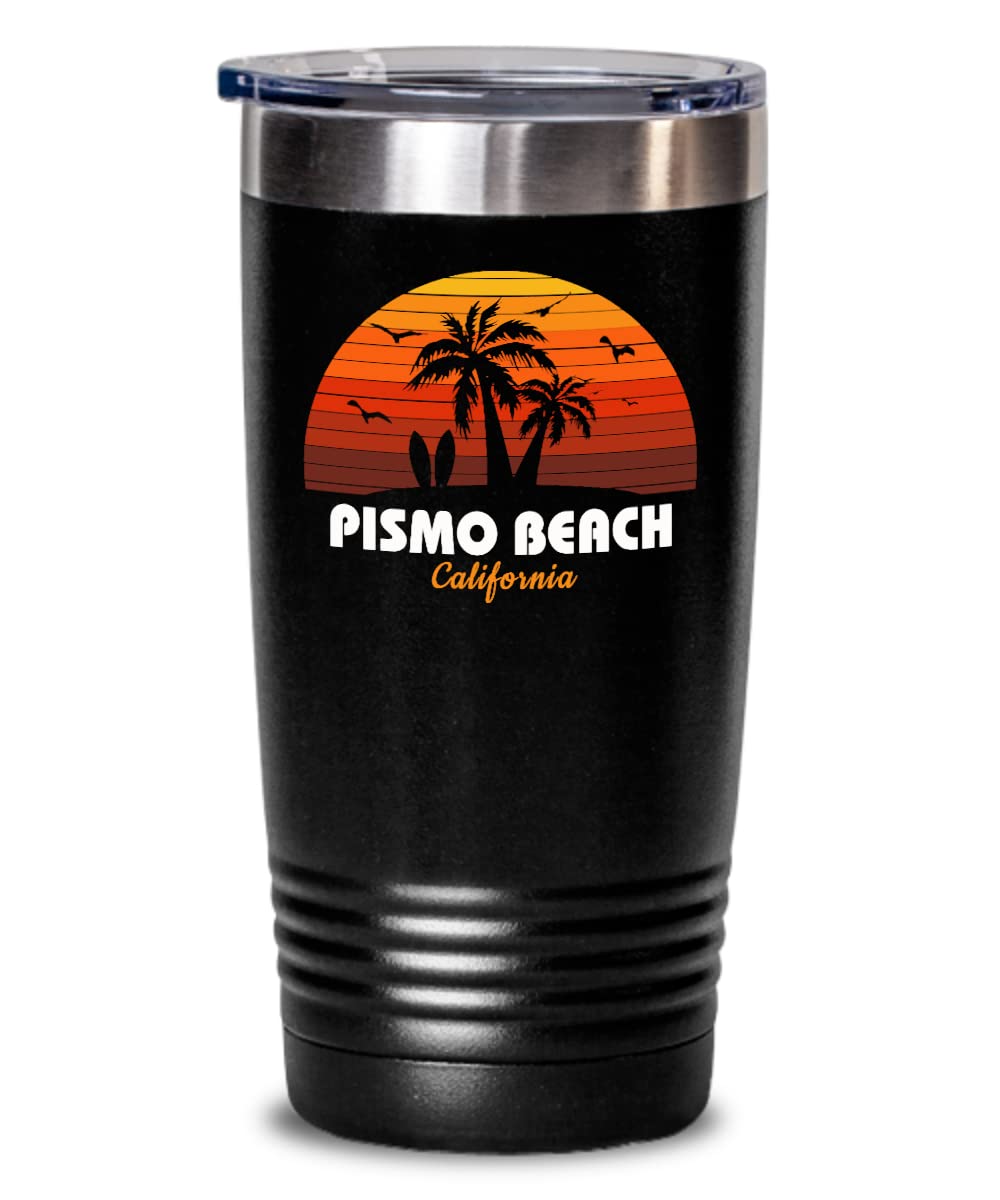 Vintage Pismo Beach California Sunset Tumbler - 20oz Insulated Stainless Steel Travel Mug for Hot & Cold Drinks - Perfect for Beach Trips, Camping, and Outdoor Adventures