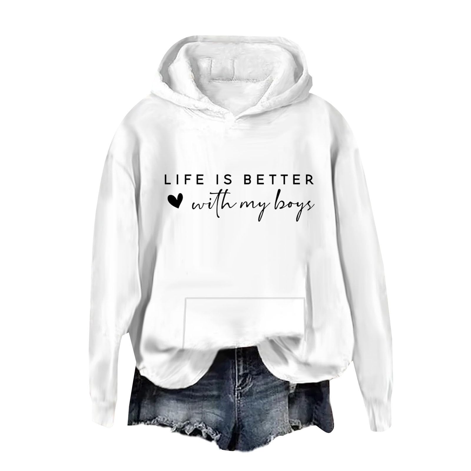 Life Is Better With My Boys Hoodie - Women's Valentine's Day Sweatshirt | Cozy Spring Going Out Tops 2025 | Perfect for Date Nights & Family Outings