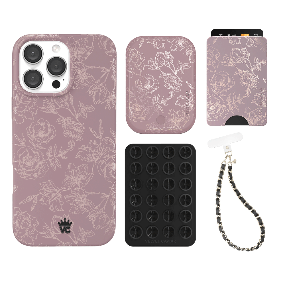 Dusty Rose Chrome iPhone Case with Wallet Holder - Slim Protective Cover for iPhone 13/14/15 Pro Max - Perfect for Everyday Use, Travel, and Hands-Free Convenience
