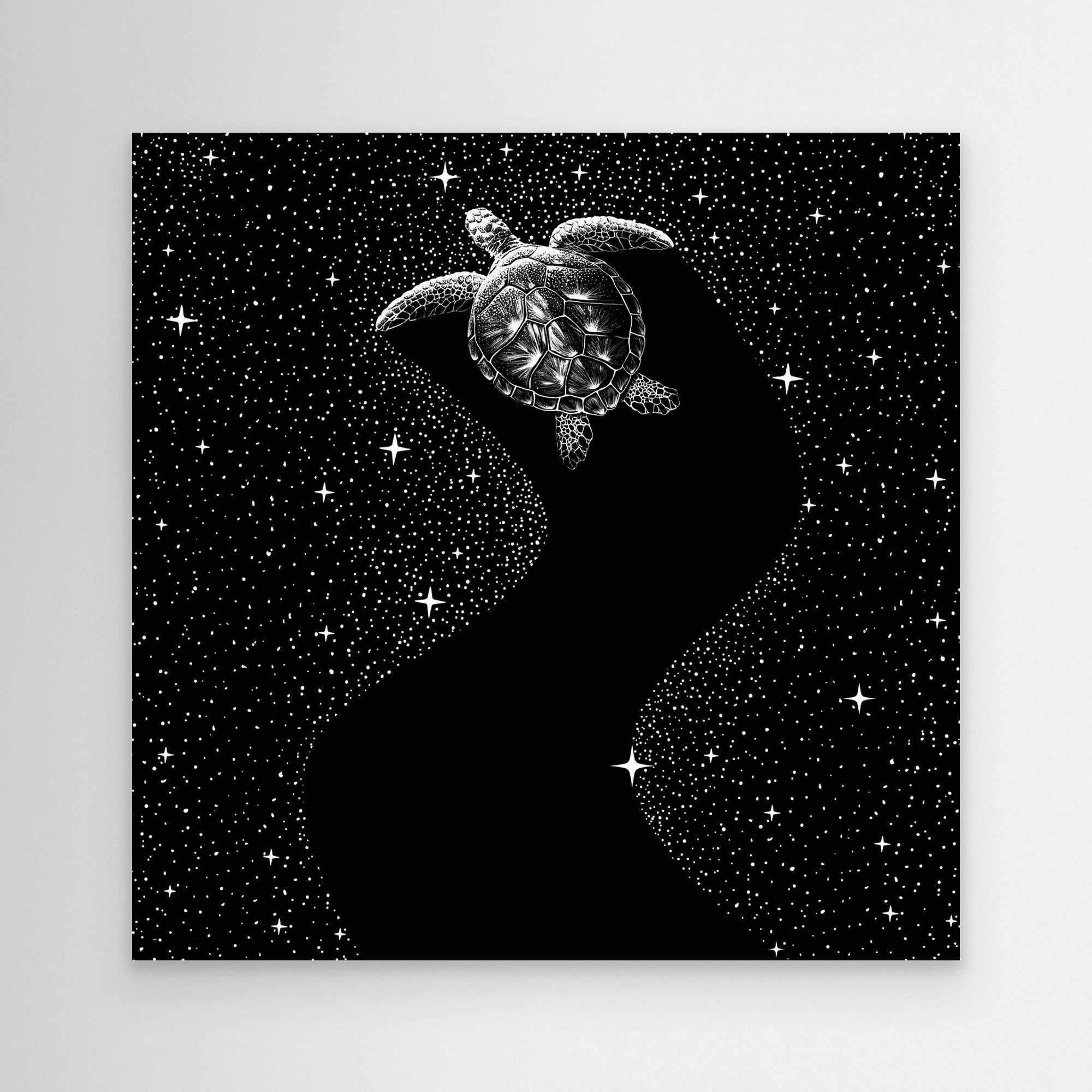 Starry Turtle Canvas Print - Black Version by Alirıza Çakir | Modern Wall Art for Living Room, Bedroom & Office Decor