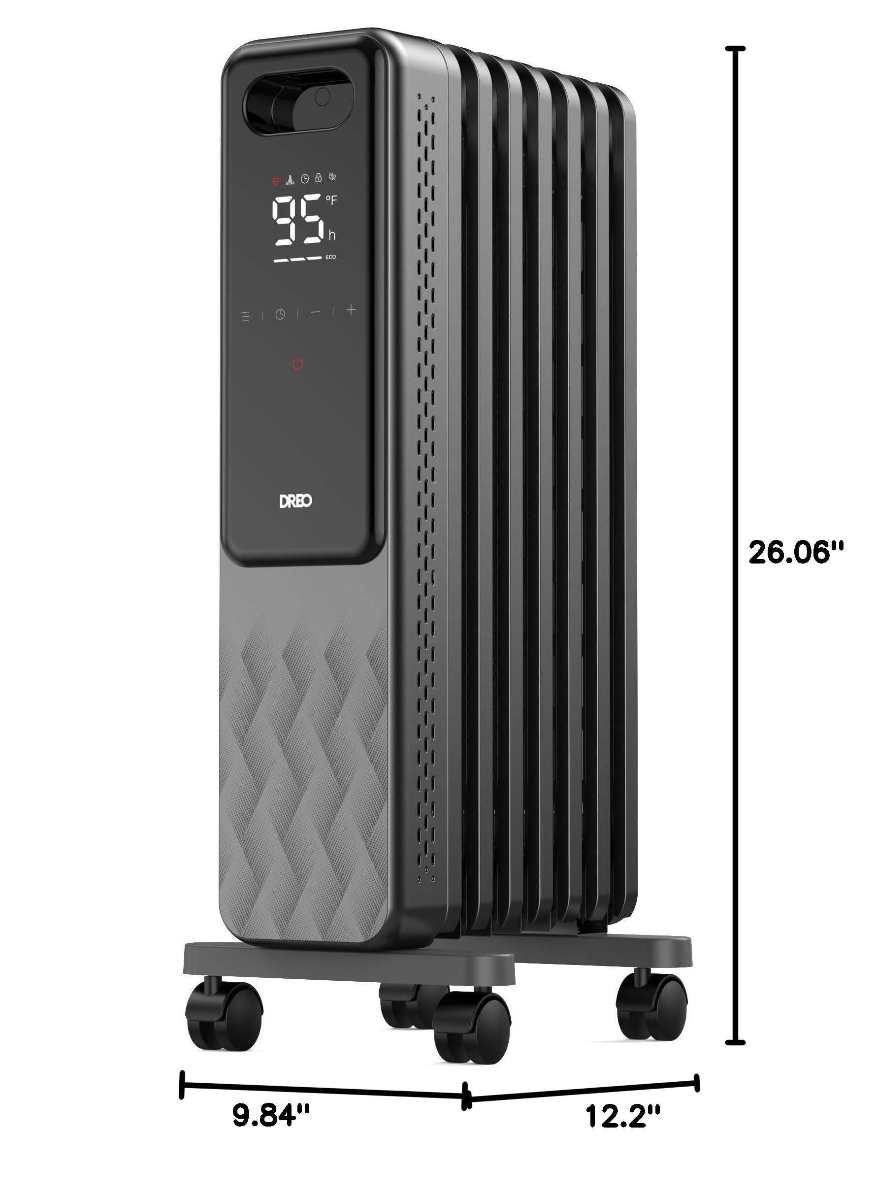 Dreo 1500W Oil Filled Radiator Heater with Remote Control - Digital Thermostat, 4 Heating Modes, Child Lock, 24H Timer - Overheat & Tip-Over Protection for Large Indoor Rooms - Perfect for Bedroom, Living Room & Office Use