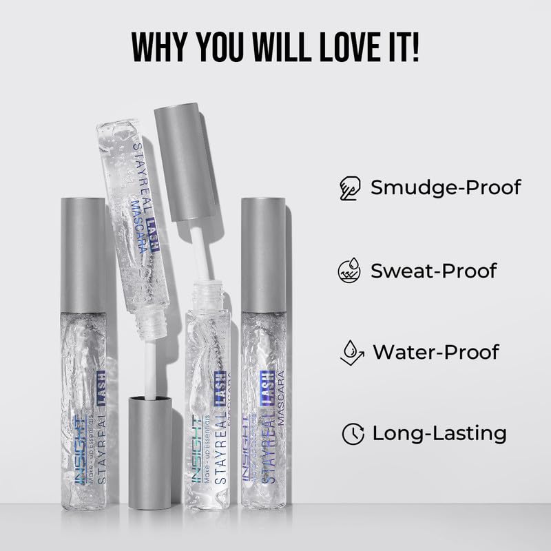 Insight Cosmetics Stay Real Lash Mascara - Transparent Mascara for Natural Look, Clear Gel Formula (10g) | Perfect for Everyday Wear, No Makeup Look & Sensitive Eyes