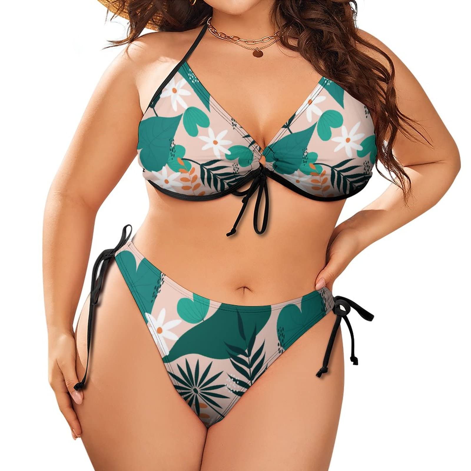 XL Women's Swimwear Bikini Set - Colorful Floral Print Tummy Control Bathing Suit for Plus Size | Beach Vacation, Pool Party, Summer Getaway