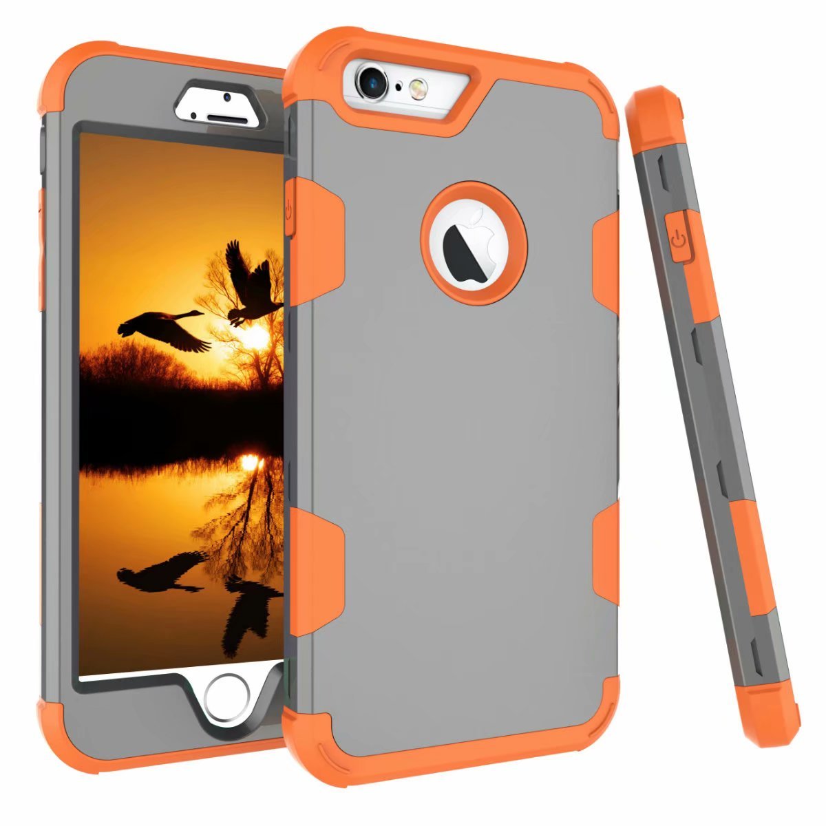 Premium Shockproof iPhone 6 Plus / 6S Plus Case - Heavy Duty Hybrid PC & Soft Silicone Protective Cover (Gray/Orange) - Perfect for Outdoor Activities, Work & Daily Use