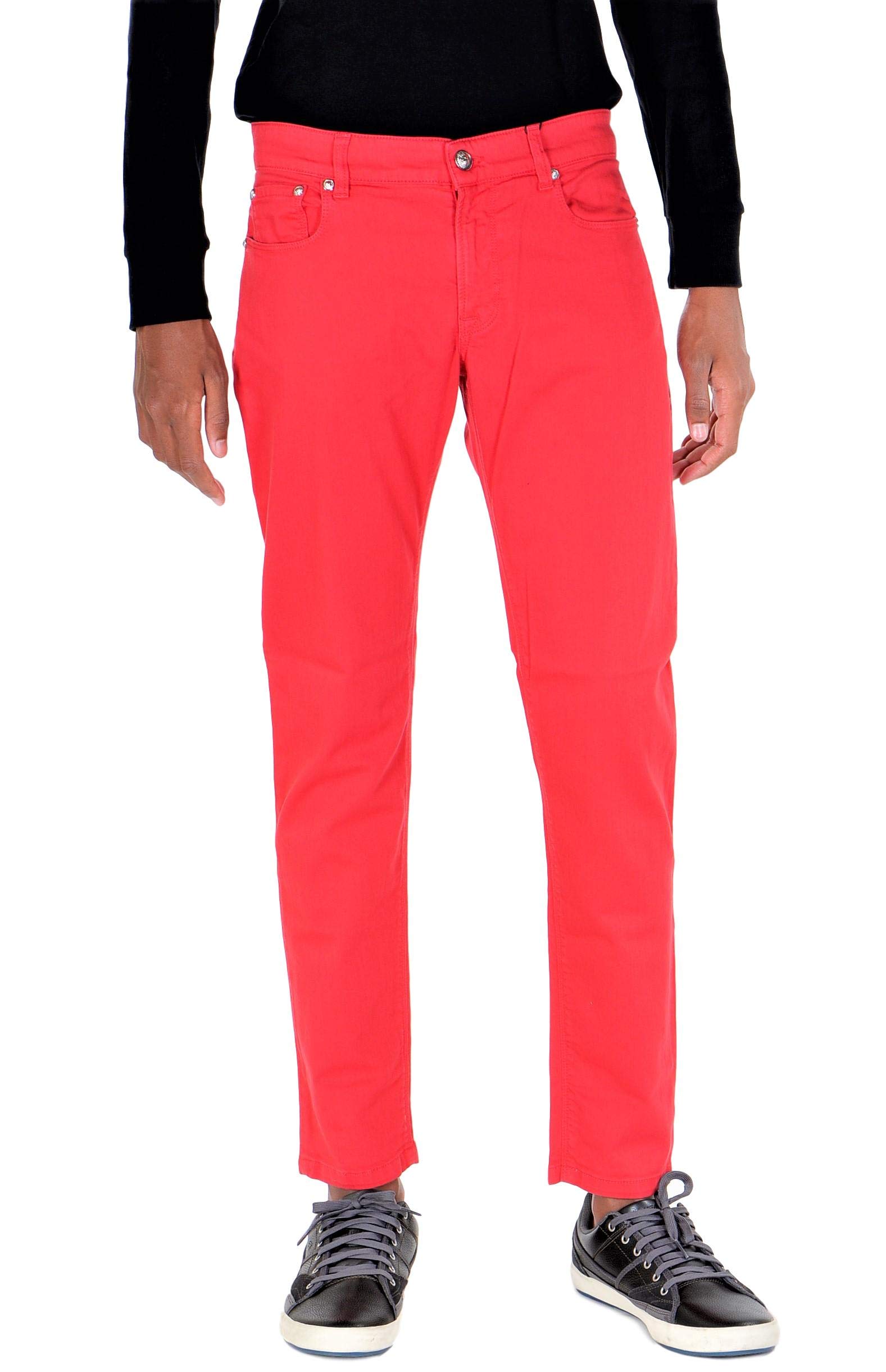 Versace Versus Men's Slim Fit Tapered Jeans in Red - Size W31 | Premium Designer Denim for Casual Wear & Night Out
