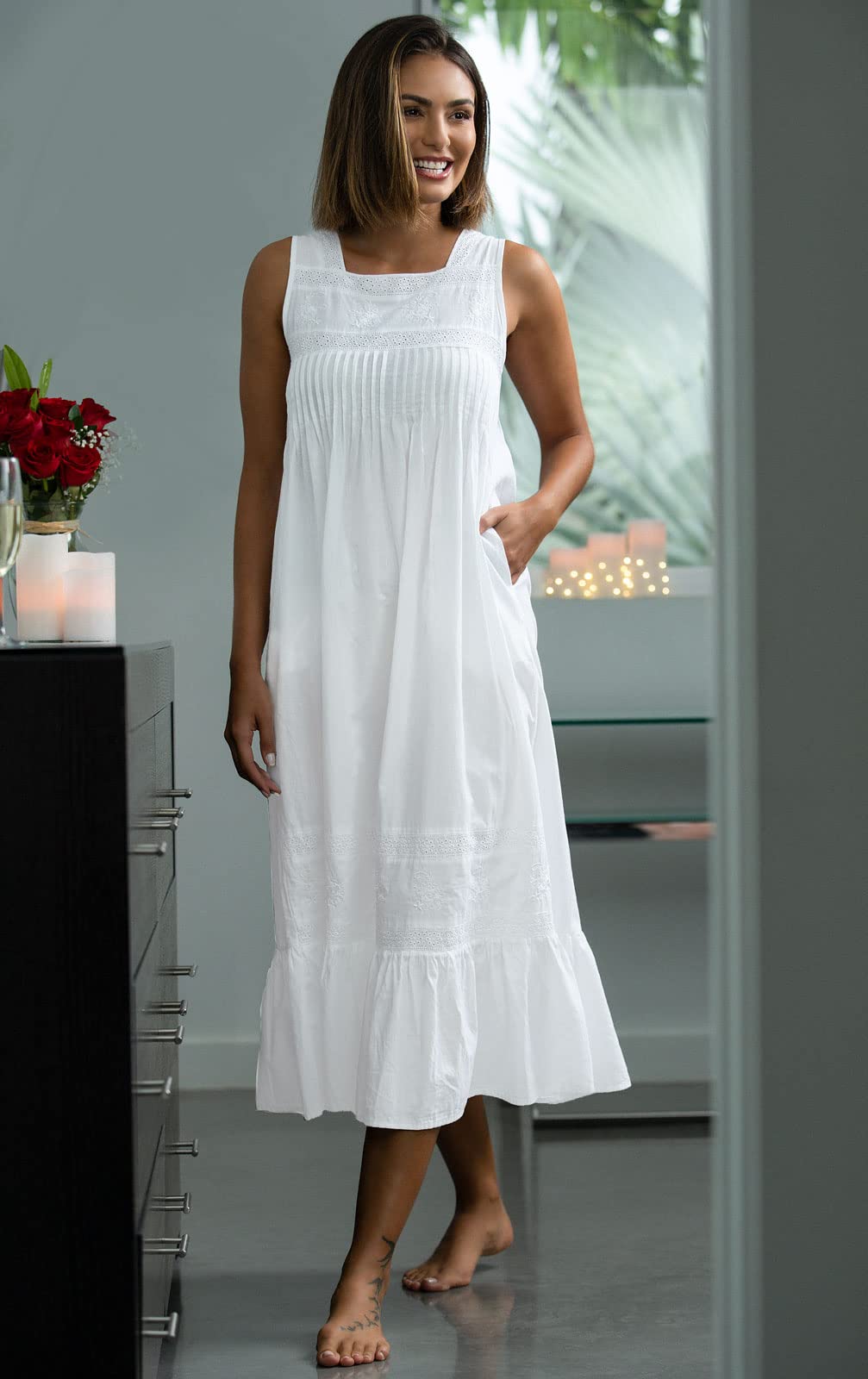 Eleanor 100% Cotton Victorian Nightgown for Women - Soft & Breathable Sleepwear - Perfect for Relaxing at Home or Romantic Evenings