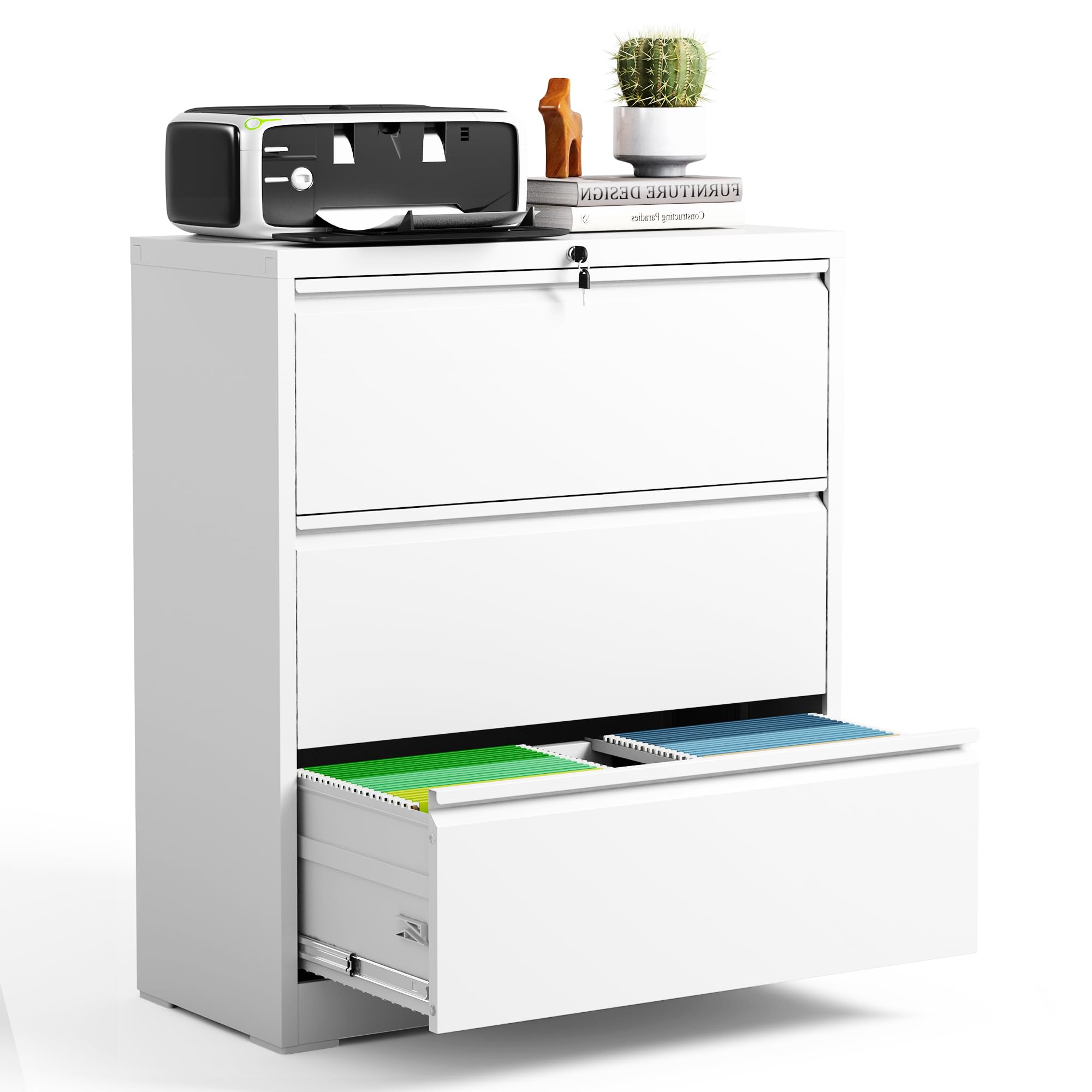 3 Drawer Lateral File Cabinet - Metal Home Office Storage Cabinet for Letter/Legal/F4/A4 Documents with Hanging Bars, Easy Assembly (White) - Perfect for Organizing Office Files, School Documents & Home Office Storage