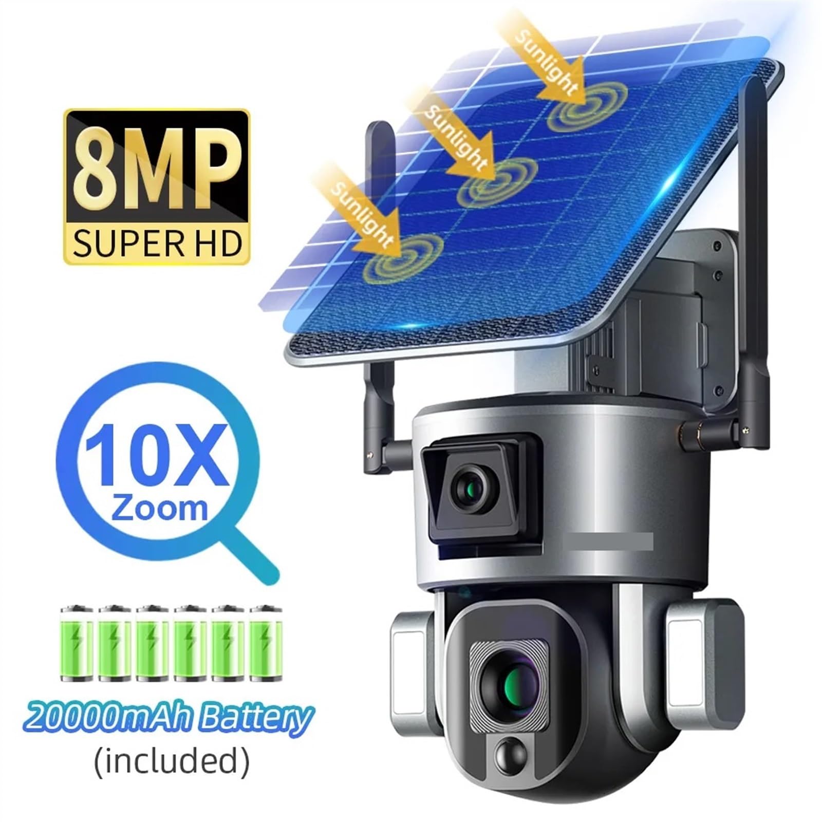 4K 8MP HD Dual Lens Solar Security Camera Outdoor - 4G WiFi, 4X/10X Optical Zoom, Auto Tracking, Waterproof CCTV for Home & Business Surveillance - Perfect for Backyard, Garage & Perimeter Security Monitoring