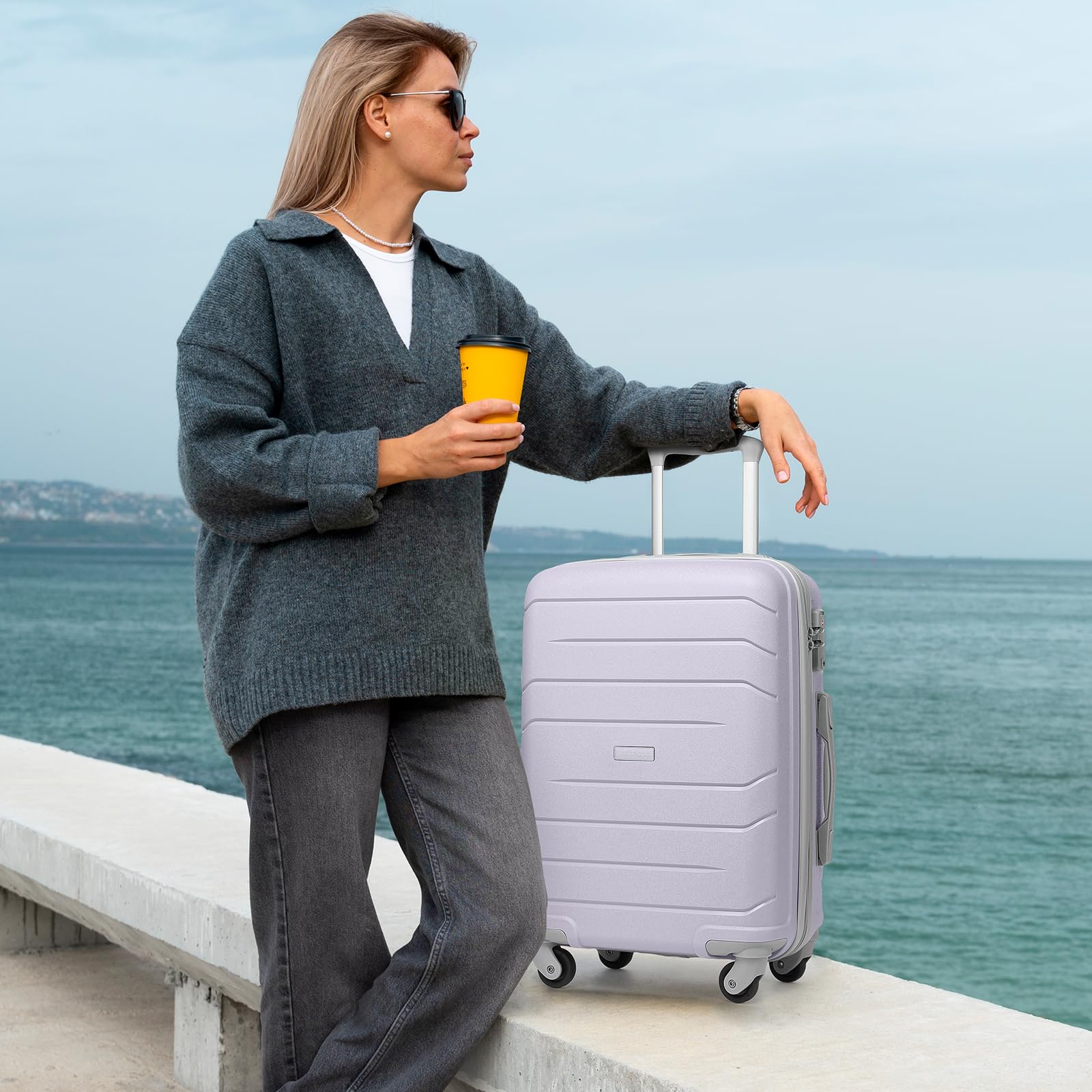 Lavender 20-Inch Hard Shell Carry On Luggage Set for Women - 3-Piece Spinner Wheel Suitcase with TSA Lock (22x14x9 Inches) Airline Approved - Perfect for Business Travel, Weekend Getaways & Family Vacations