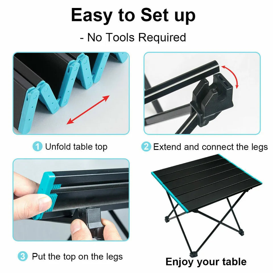 Portable Lightweight Aluminum Folding Camping Table with Carry Bag - Perfect for Outdoor Picnics, Beach Trips, Backpacking & Tailgating Parties