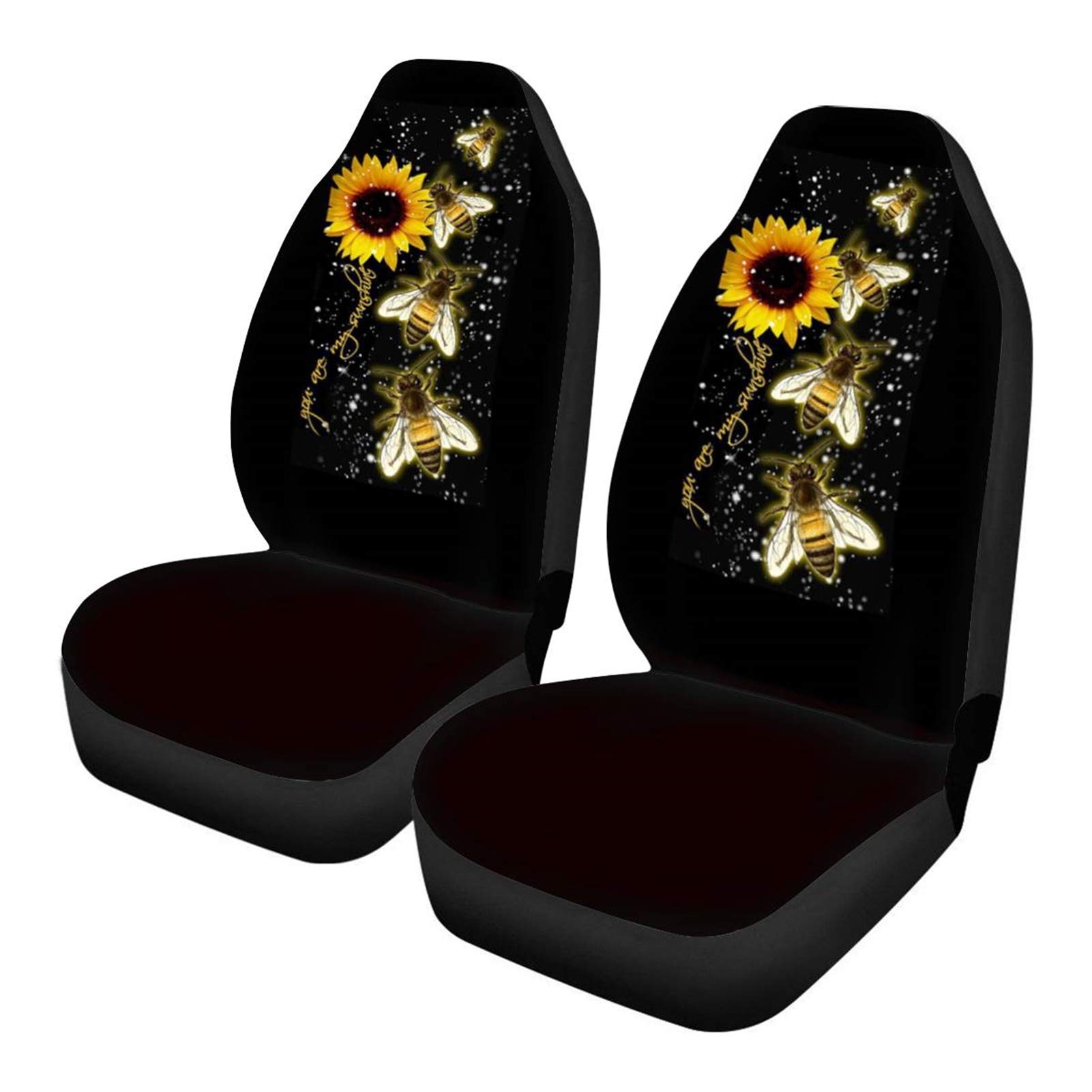**GLENLCWE Sunflower Bee Glittering 2-Piece Front Car Seat Protector Cover – Waterproof & Non-Slip Car Seat Covers for Women, Black – Perfect for Daily Commute, Road Trips & Car Interior Protection**