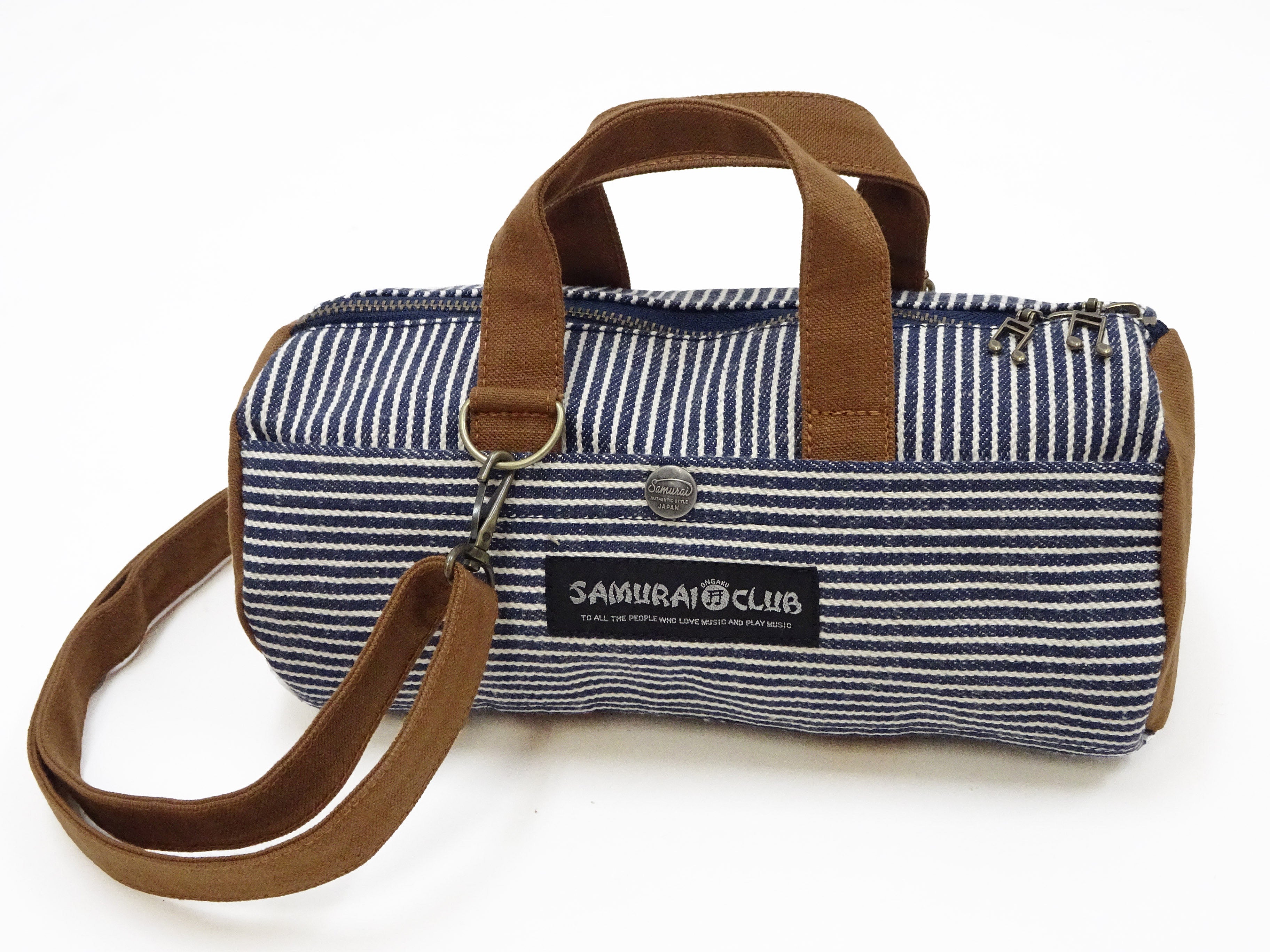 Samurai Jeans Mini Duffle Sling Bag for Men - Casual Hickory Stripe Denim Crossbody Pouch - Perfect for Travel, Gym & Everyday Use
