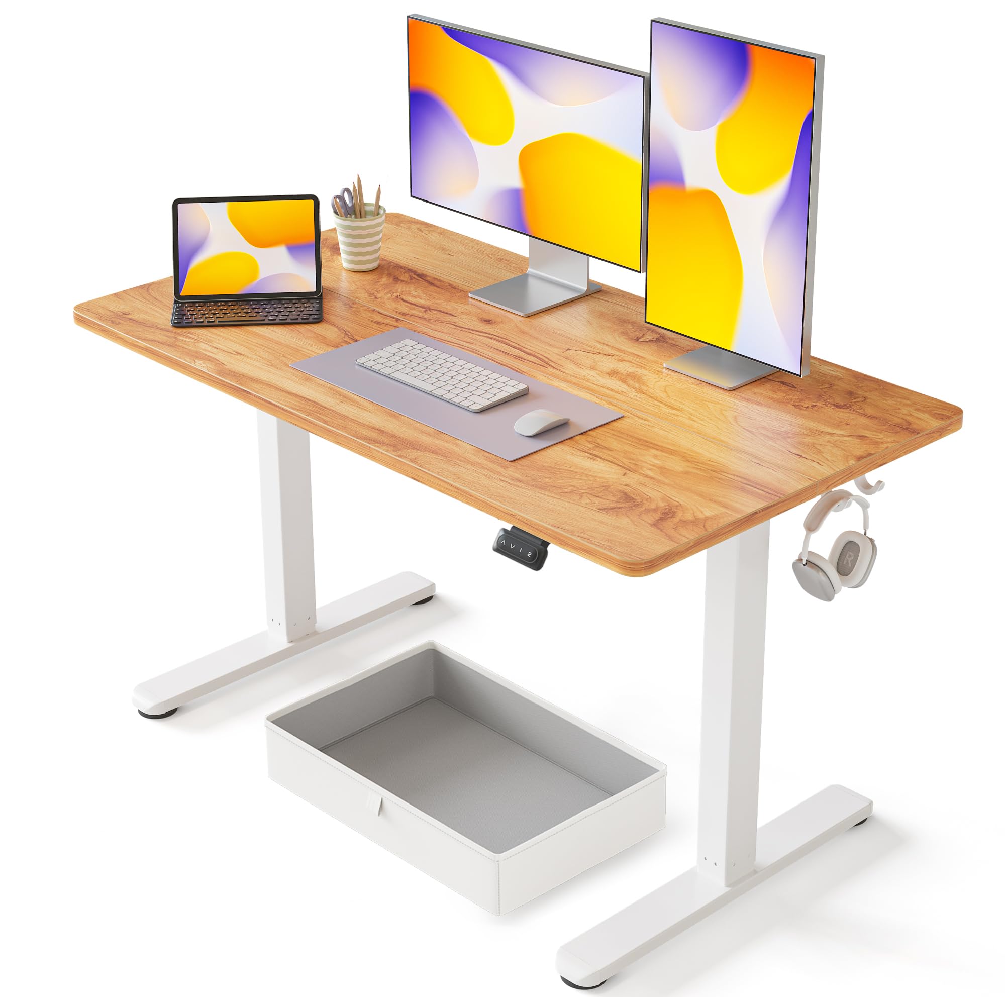 FEZIBO 48 x 24 Inches Electric Standing Desk with Drawer - Adjustable Height Sit Stand Desk with Storage, Ergonomic Home Office Computer Desk (Light Rustic) for Work from Home & Remote Workspace