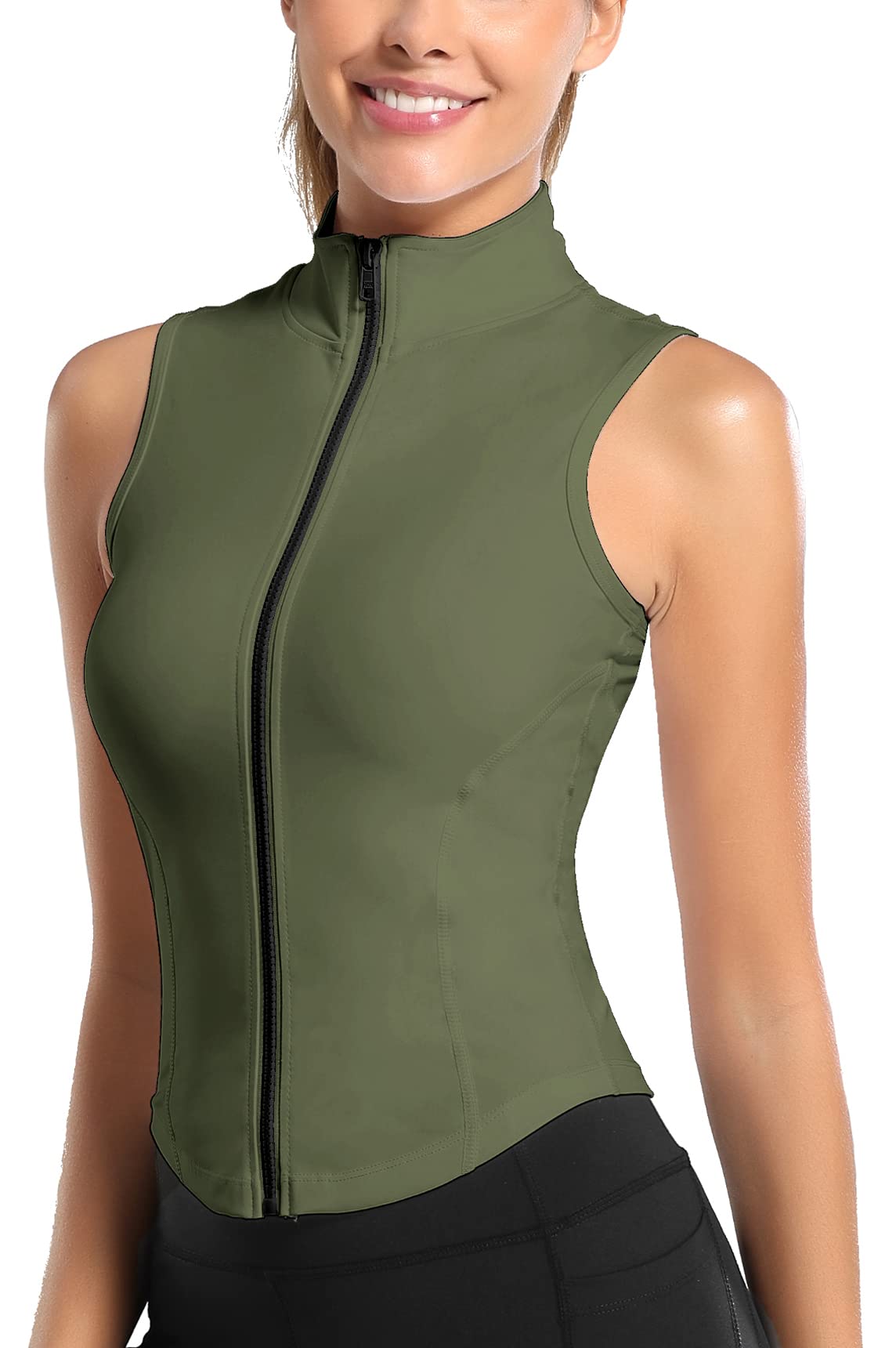 SEAUR Women's Cross Wrap Zip Activewear Tank Top - Sleeveless Workout Shirt for Yoga, Running, Gym & Fitness - Breathable Sports Vest for Women - Green - Perfect for Yoga, Running & High-Intensity Workouts