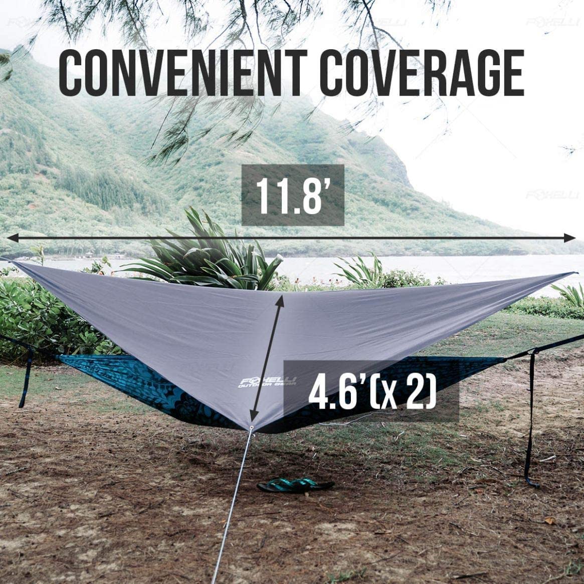 Foxelli Camping Hammock Set - Lightweight Portable Hammock with Rain Fly Tarp, XL Tree Straps & Mosquito Net - Perfect for Backpacking, Hiking and Outdoor Adventures
