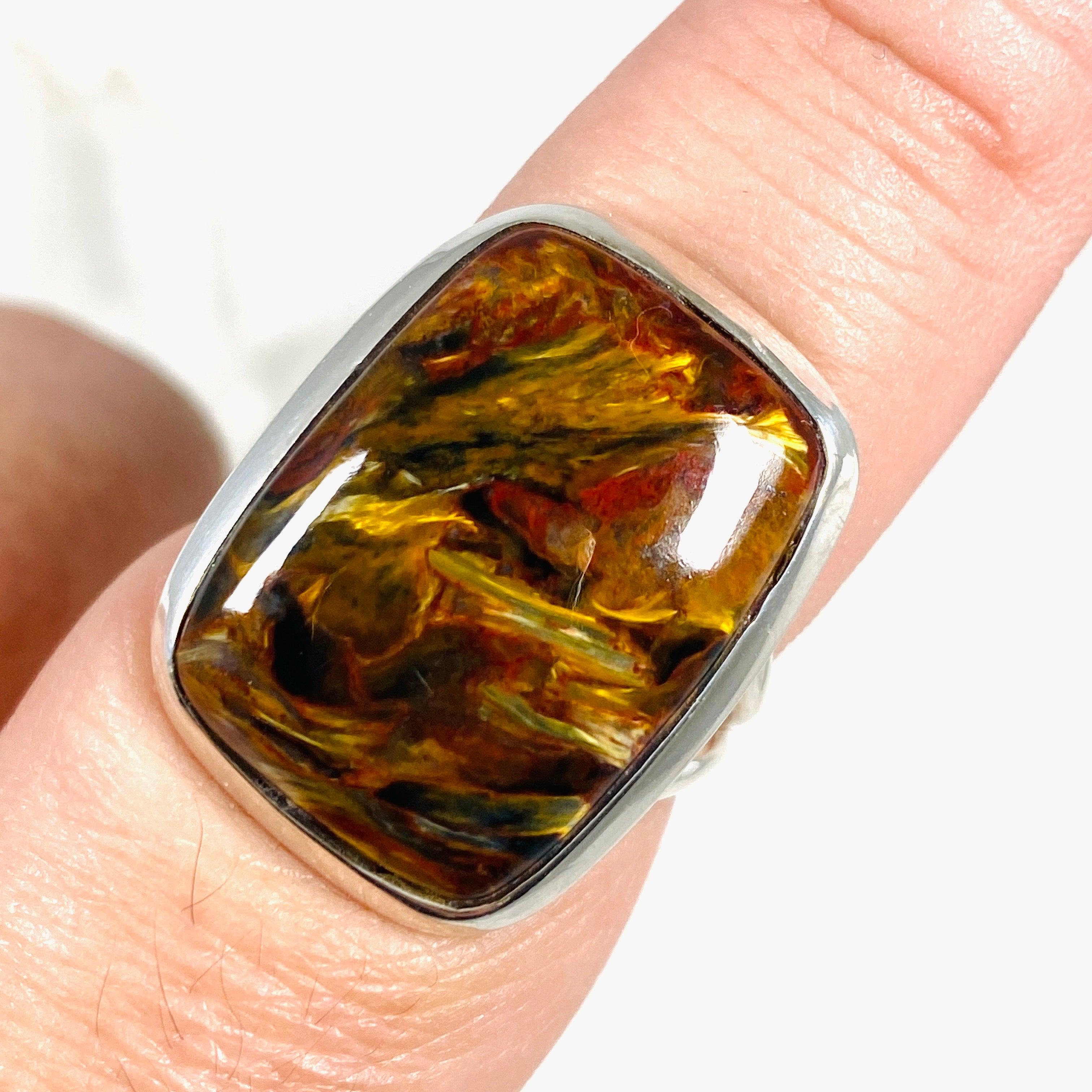 Pietersite Rectangular Ring Size 8 - Natural Gemstone Jewelry for Women, Unique Handmade Silver Ring - Perfect for Gifts, Weddings & Special Occasions