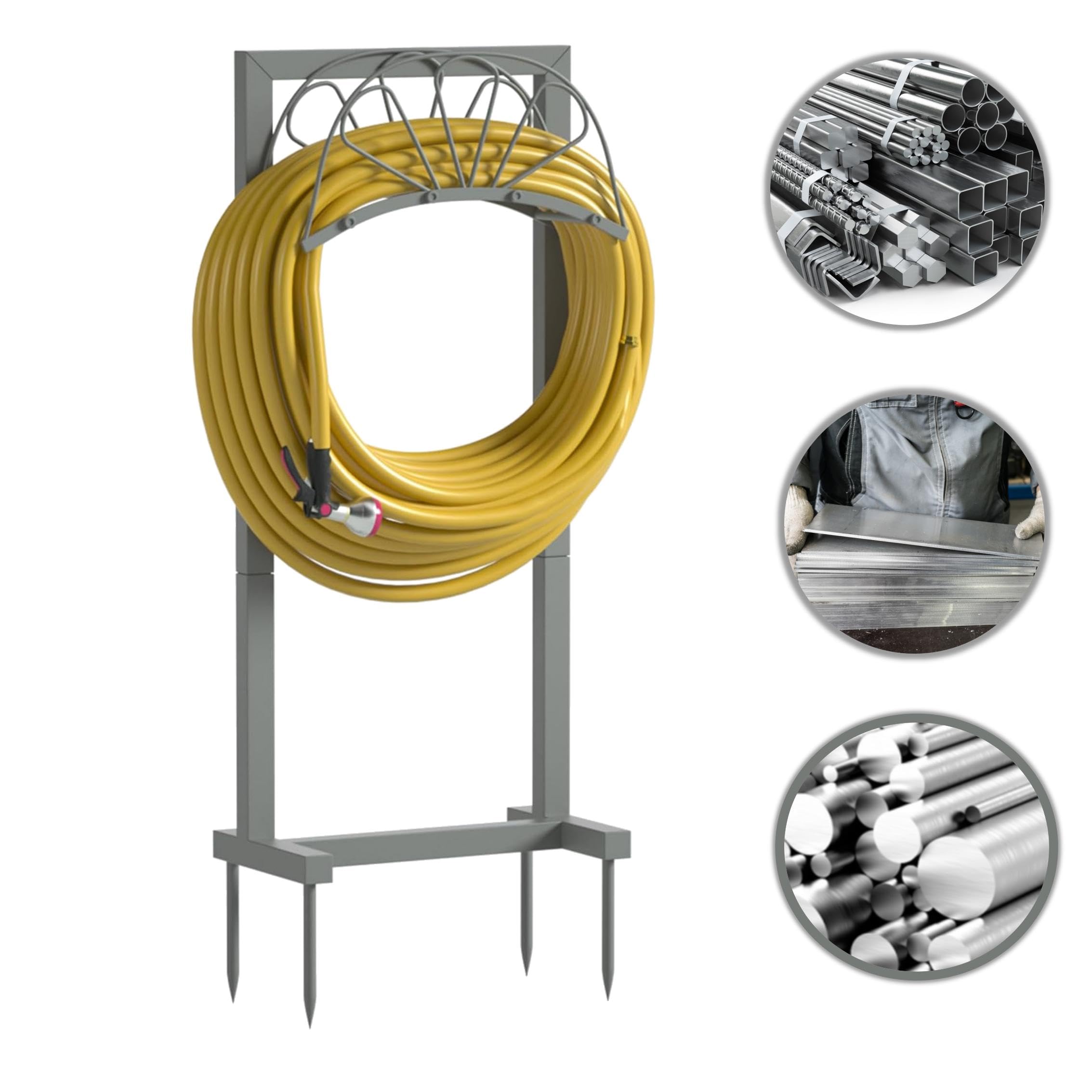 Heavy Duty Stainless Steel Garden Hose Holder - Freestanding Outdoor Hose Storage Rack Holds 160ft Hose - Upgraded Gray Baked Finish - Detachable Design for Yard, Lawn & Garden Organization - Perfect for Watering Plants, Washing Cars & Outdoor Cleaning