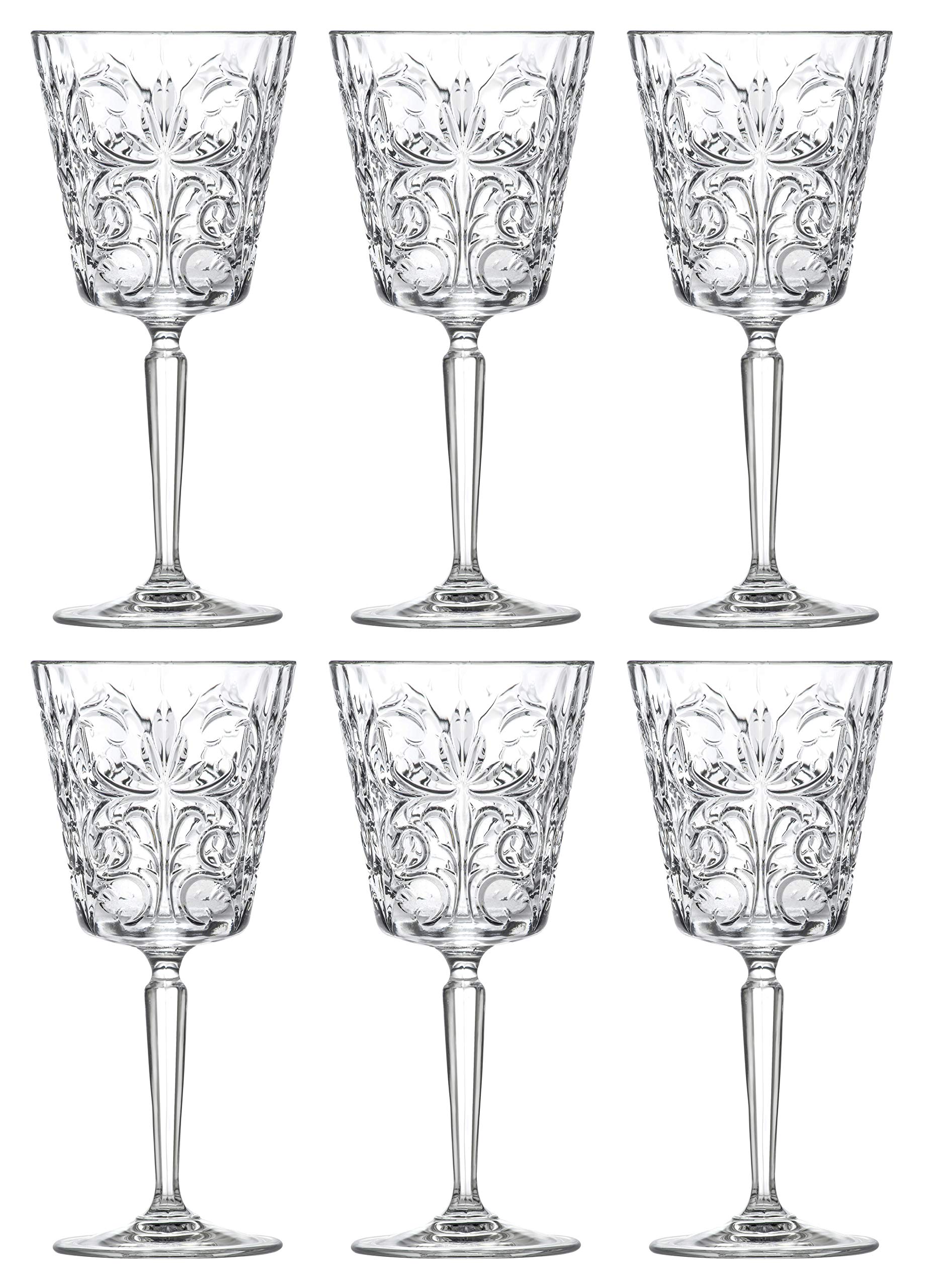 Barski Crystal Wine Glasses Set of 6 - 11oz Elegant Stemmed Goblets for Red Wine & Water - European Made Tattoo Design Glassware - Perfect for Dinner Parties, Weddings & Home Decor
