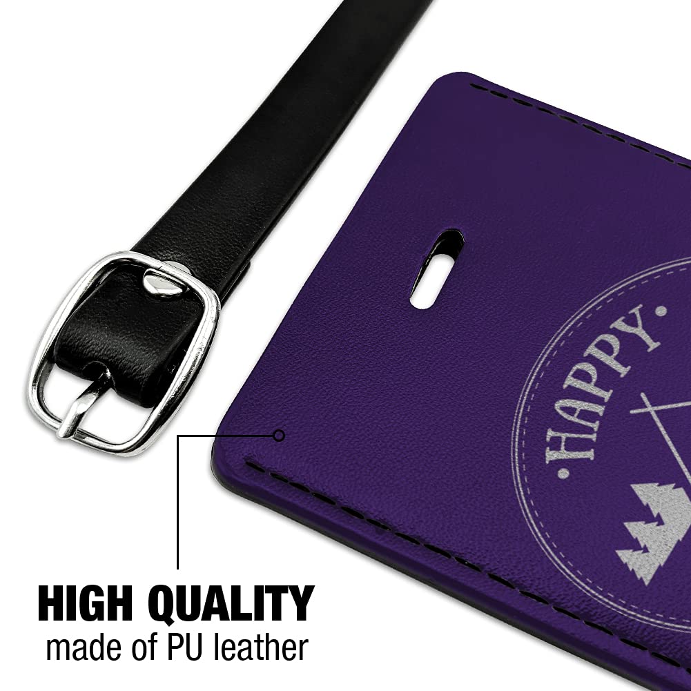 Happy Camper Rectangle Leather Luggage Tag - Personalized Carry-On ID Tag for Travel Bags - Perfect for Suitcases, Backpacks & Camping Gear (Campfire Design)