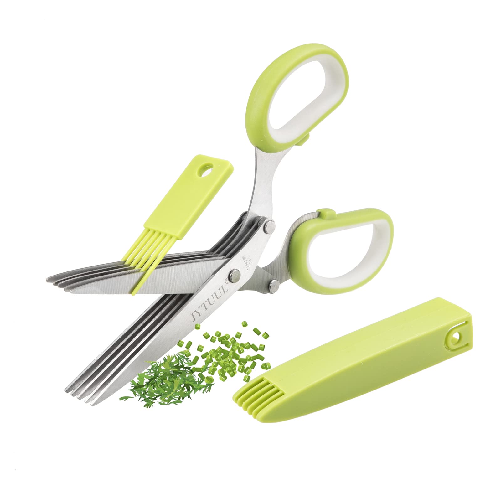 JYTUUL Stainless Steel 5-Blade Herb Scissors with Safety Cover & Cleaning Comb - Multipurpose Kitchen Shears for Chopping, Mincing, and Cutting Herbs - Perfect for Cooking, Salad Prep, and Garnishing