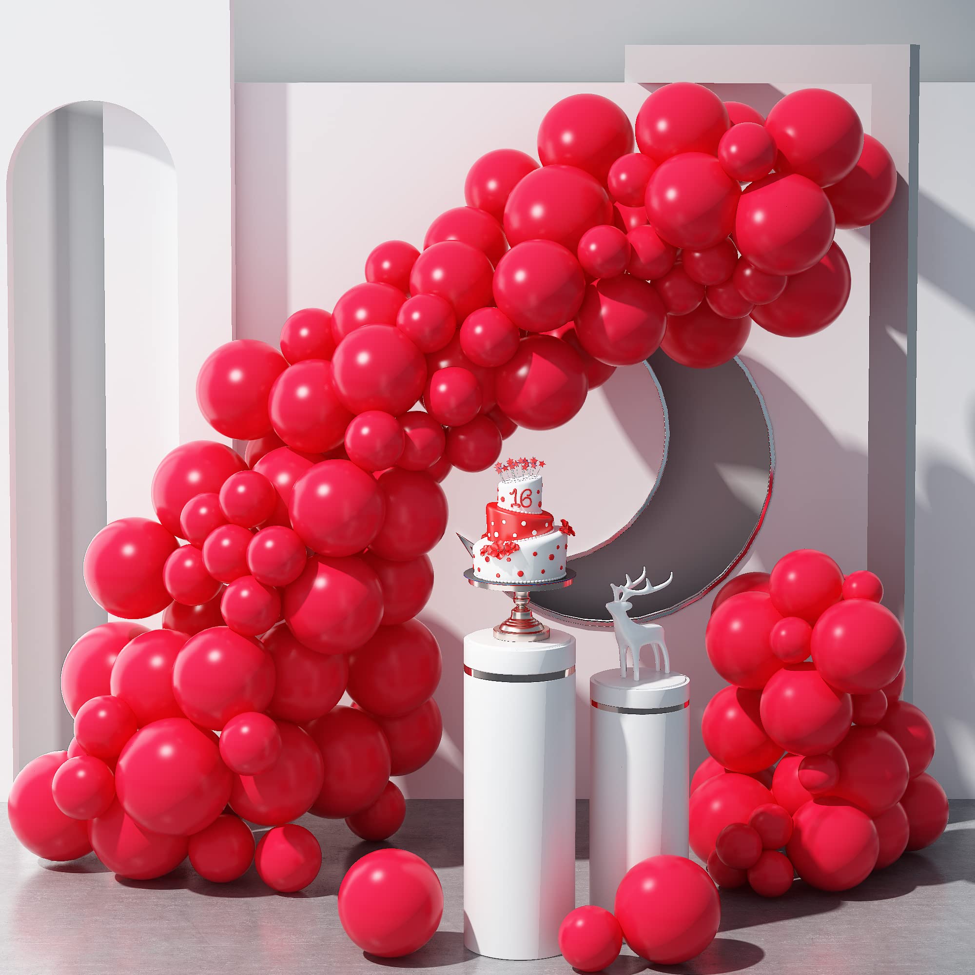 83pcs Matte Red Balloons Kit - 12/10/5 Inch Latex Balloons for Birthday Party, Wedding, Baby Shower Decorations - Includes Garland Arch, Helium Balloons, Strip, Dot Glue & Matching Ribbon - Perfect for Indoor/Outdoor Events, Photo Backdrops & Celebration Decor