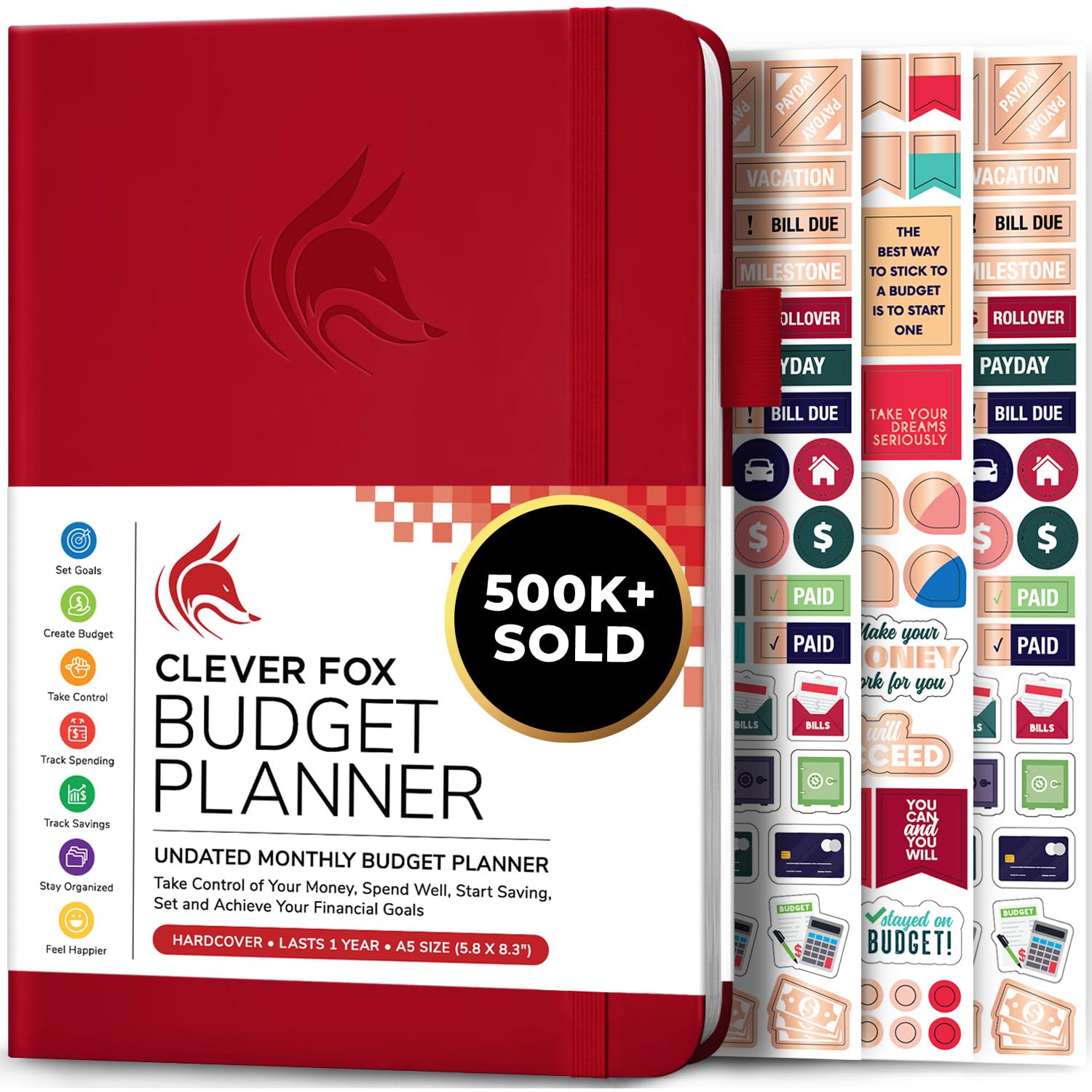 Clever Fox Budget Planner & Expense Tracker Notebook - Monthly Financial Organizer, Money Log Book, Bill Payment Tracker - A5 Size (Red) for Personal Finance, Savings Goals & Debt Management - Perfect for Students, Professionals & Home Budgeting