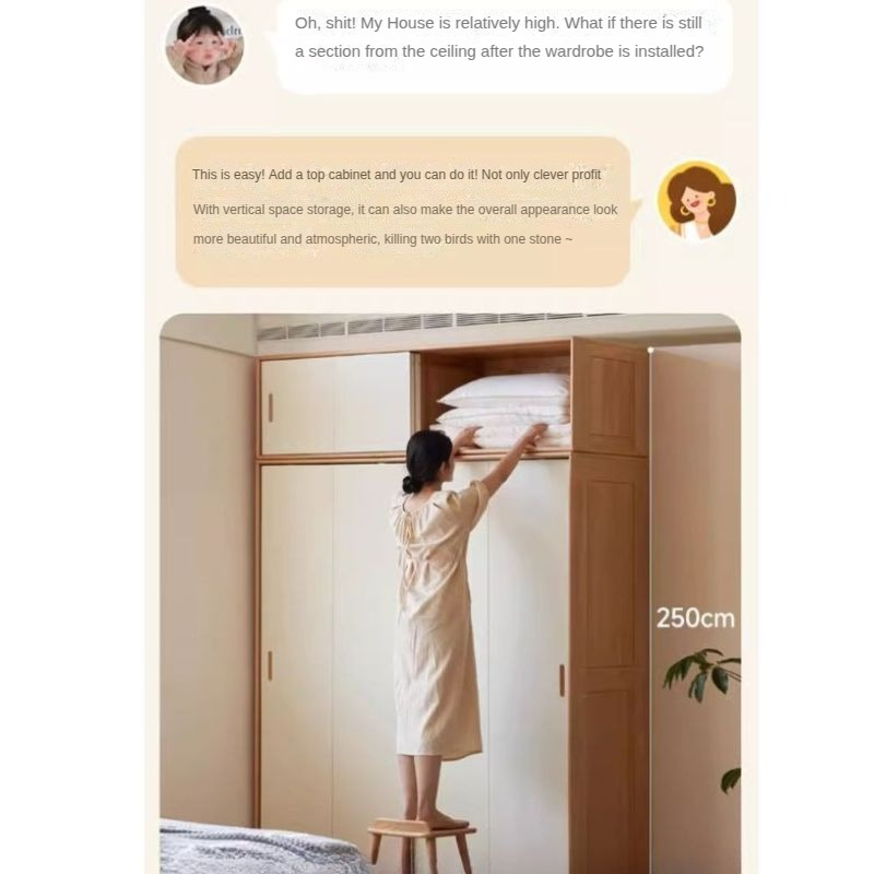 Solid Wood Beech & Poplar Nordic Sliding Door Wardrobe - Modern Closet for Bedroom, Living Room, and Entryway Storage